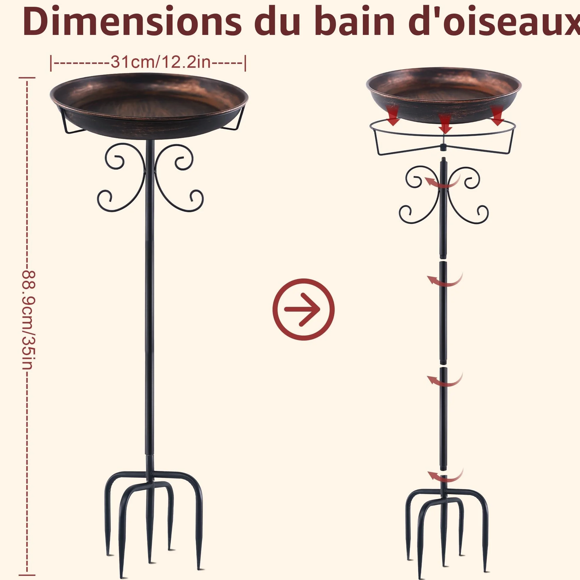 Bain d'Oiseaux pour Extérieur - Abreuvoir et Mangeoire pour Oiseaux Sauvages avec 5 Bases Fixes