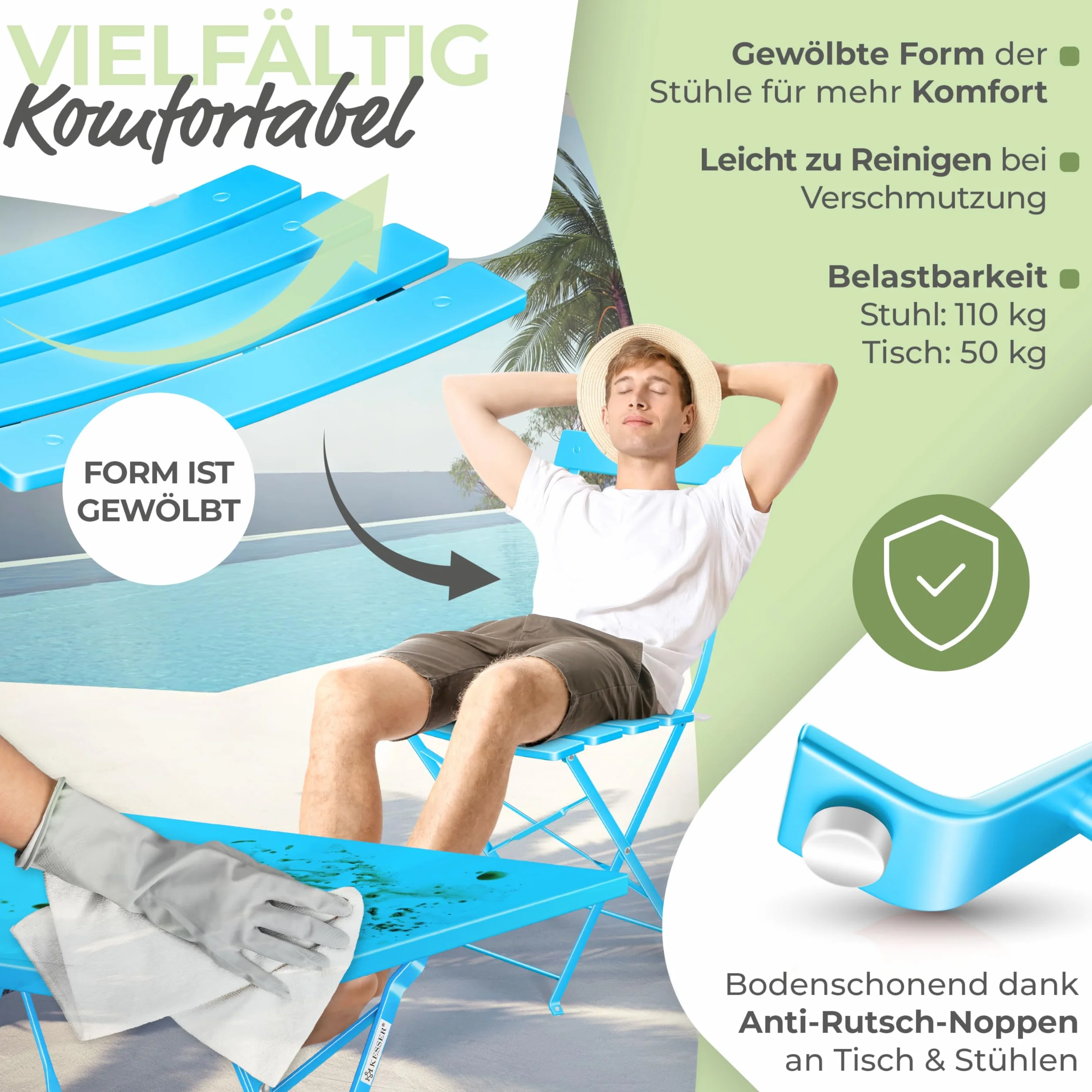 KESSER Ensemble de bistrot 3 pièces table et 2 chaises pliantes Mobilier de jardin extérieur résistant aux UV intempéries