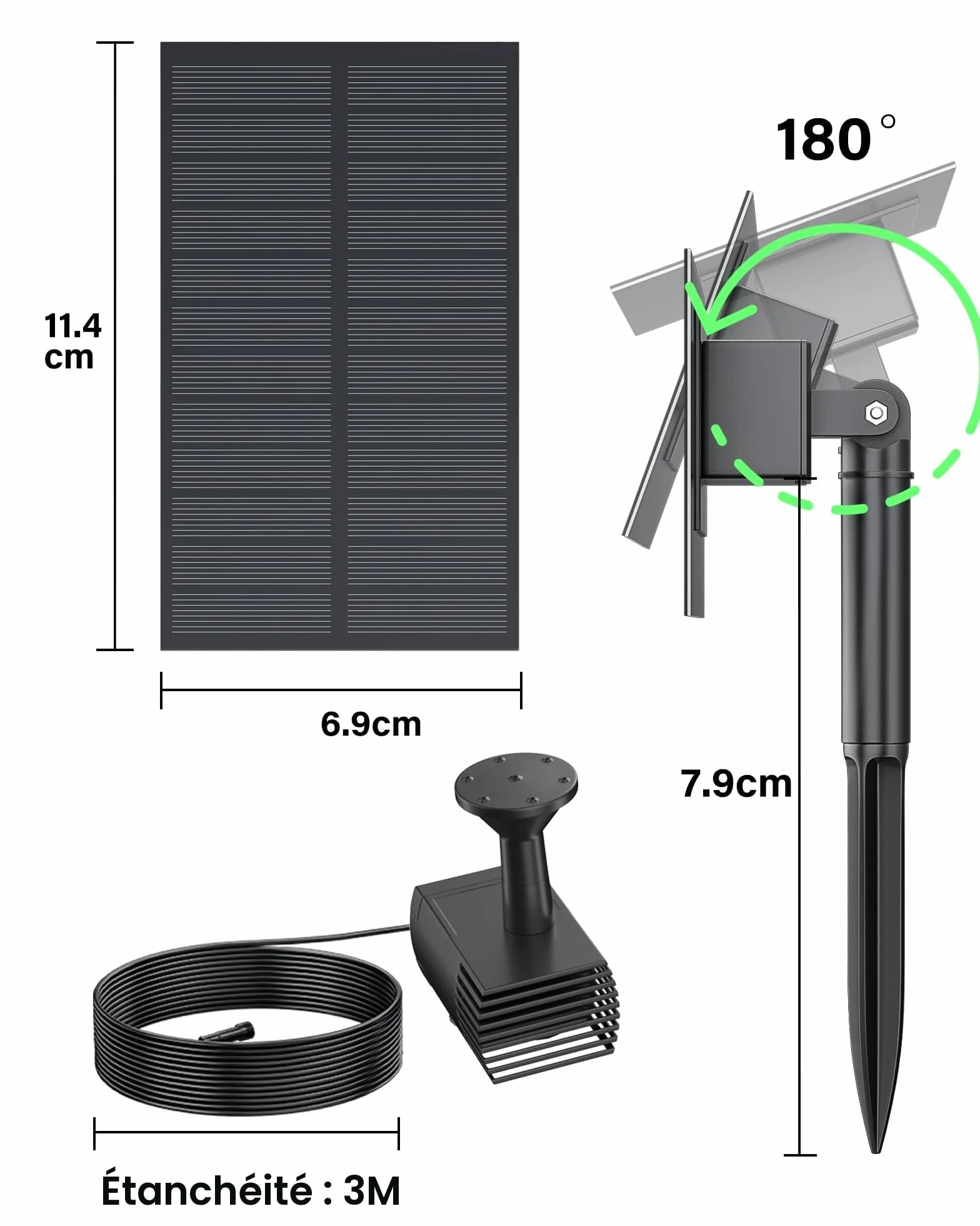 Pompe solaire pour fontaine d'extérieur avec filtre - 6 buses pour bassin, piscine, aquarium