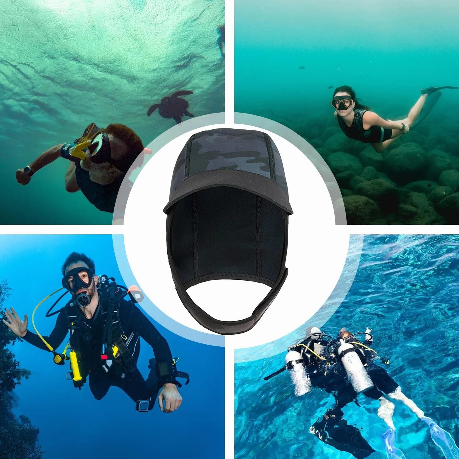 Capuchon de plongée 2 mm | Chapeau de surf en néoprène léger et isolant, accessoire anti-connecté et anti-UV pour sports nautiques, tête et oreilles de protection, idéal pour le surf, paddle, apn
