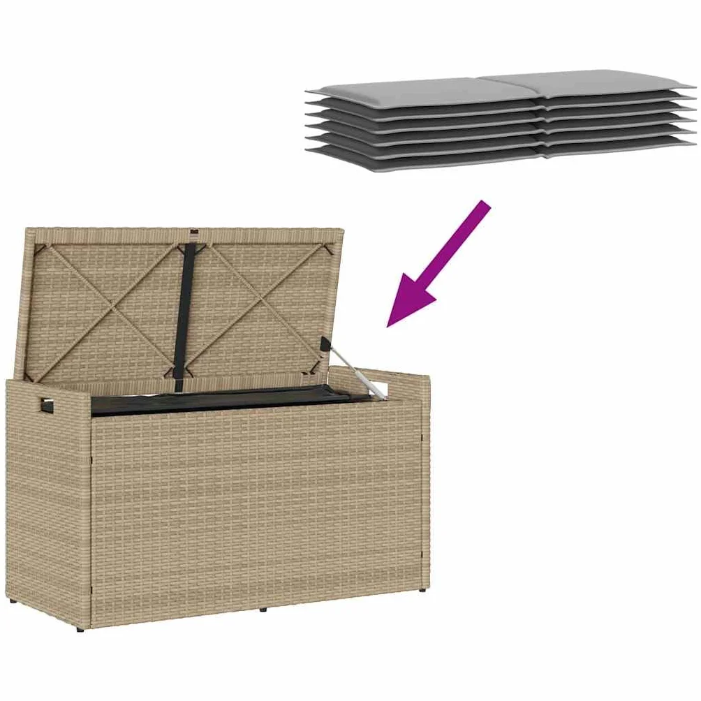 Coffre de Rangement Extérieur Résine Tressée 100 cm Beige Gris Clair