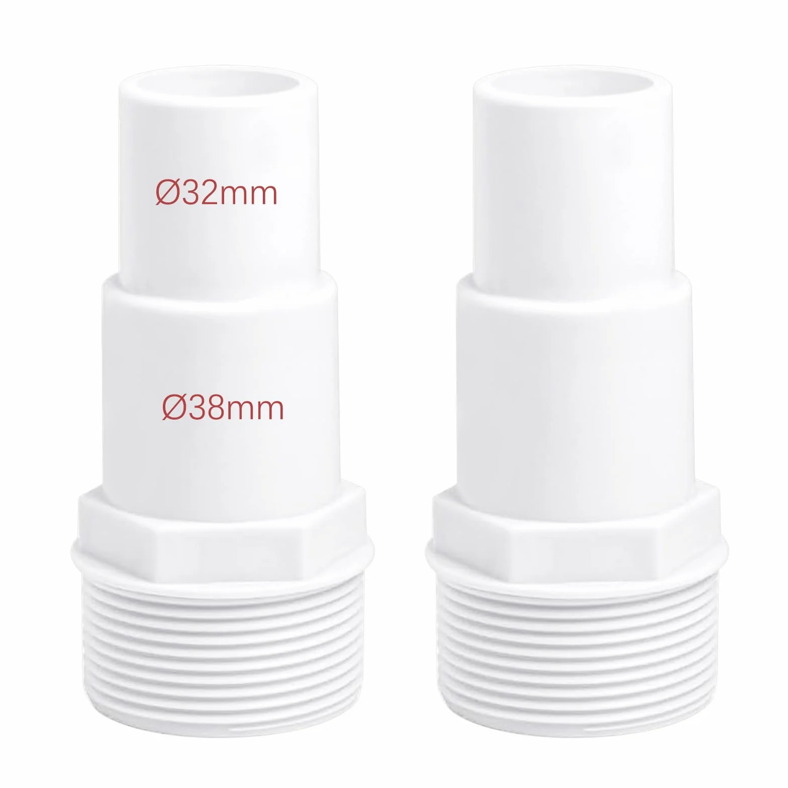 Raccords de tuyau pour piscine 32/38 mm 1,5" Blanc Lot de 2
