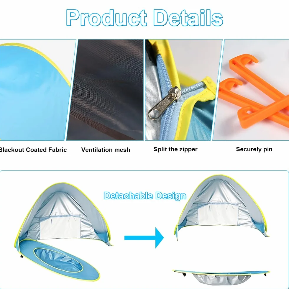 Tente Anti UV Bébé, Tente de Plage Bébé Pop-Up avec Détachable Piscine, Tente de Plage pour Bebe, UPF 50+, Facile à Installer, Portable pour Jardin, Camping Extérieur