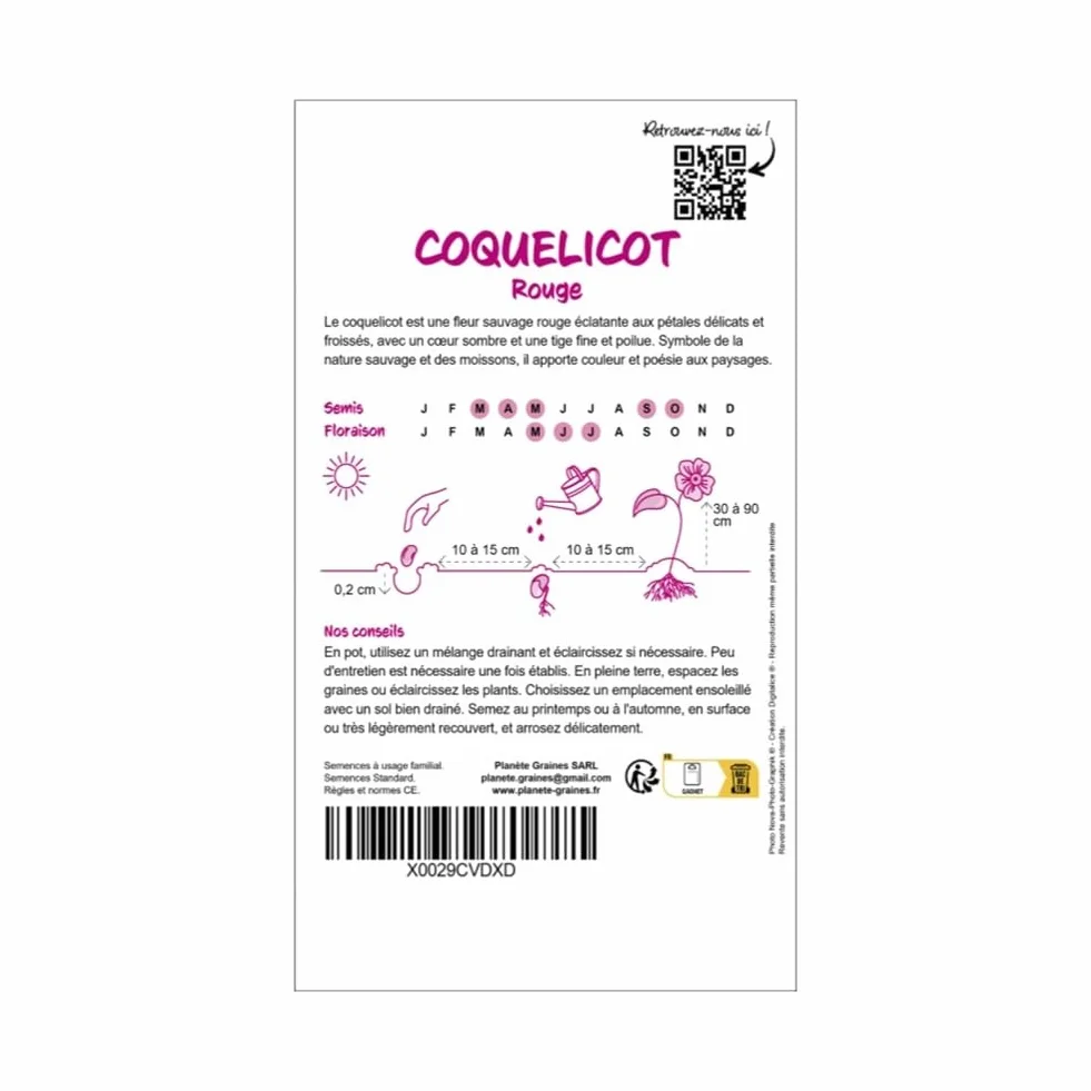 Pavot des Moissons Coquelicot Rouge 1000 Graines 60 cm