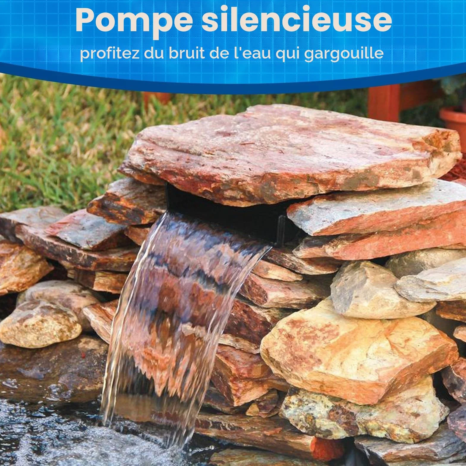 Pompe de bassin Biling Kit cascade 30 cm acier inoxydable 40 W 2500 l/h