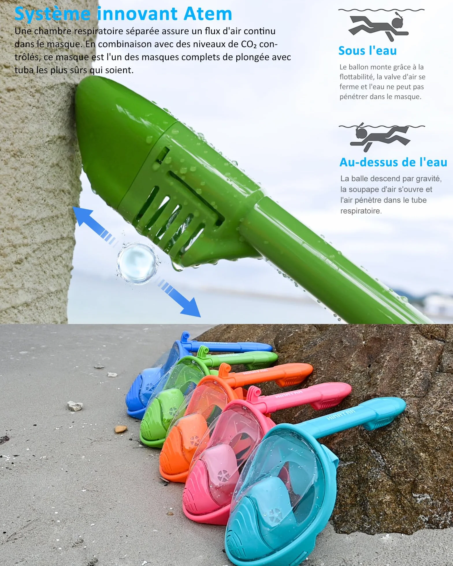 Masque de Plongée Enfant Apnée,Anti-Etouffement Masque Plongée Intégral,180°Anti-Buée Anti-Fuite Masque Snorkeling,Lunettes Plongée Débutants 4-12Ans Fille Garçon