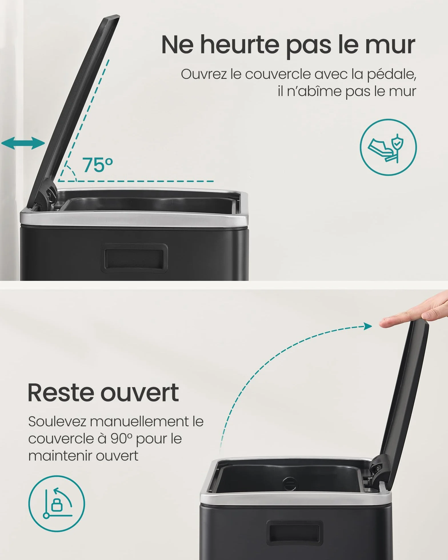 SONGMICS Poubelle de Cuisine 50 L Acier Noir d'Encre LTB595B02