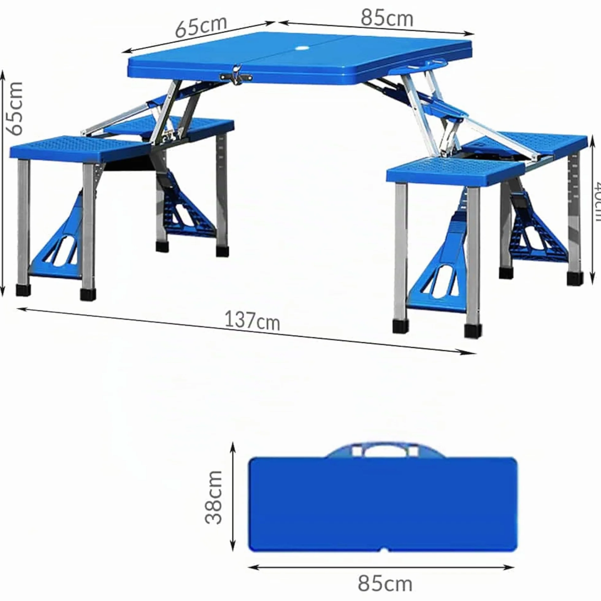 Deuba Alu Table de Camping Pliante avec Chaises Poignée de Transport Parasol Set de Meubles