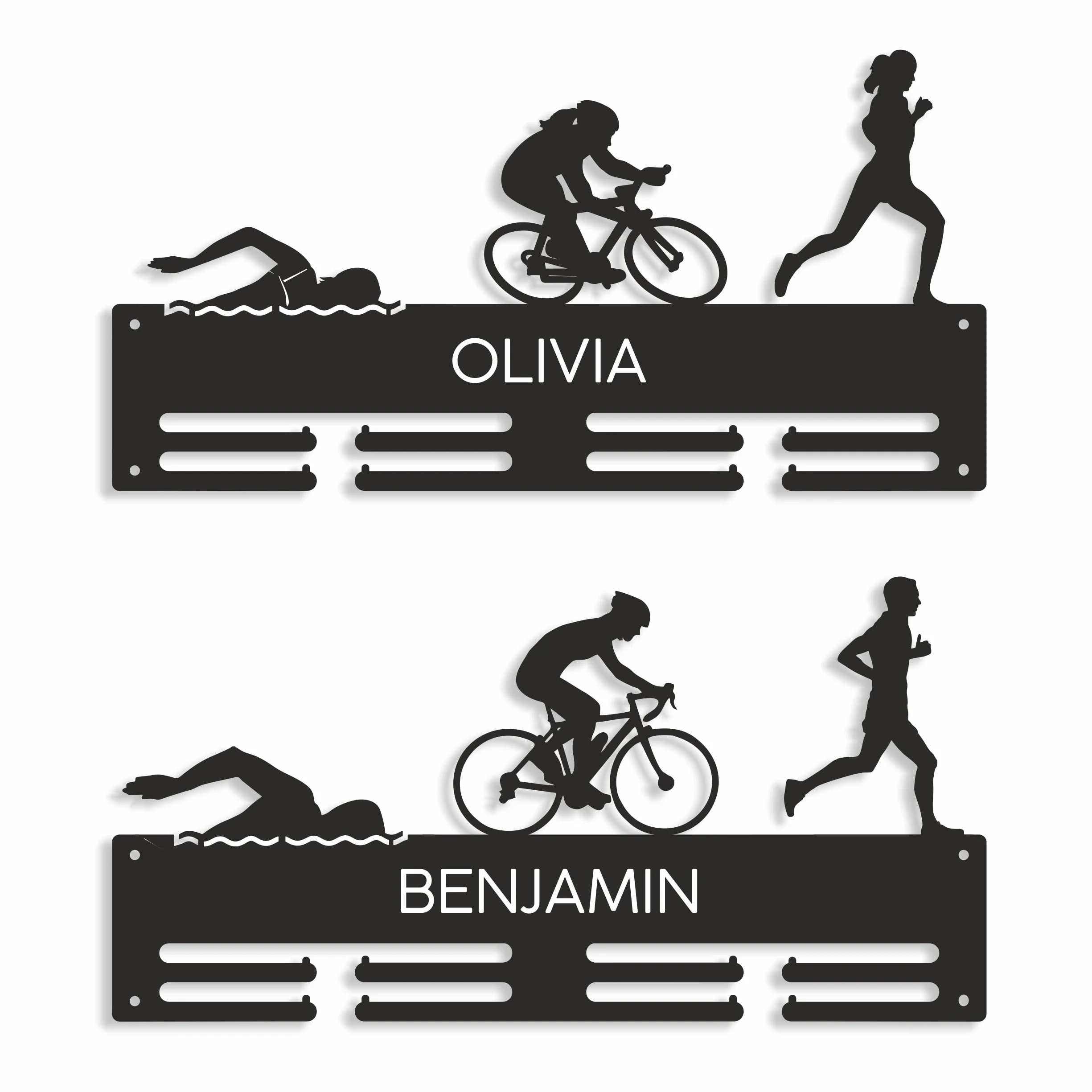 Porte-Médailles Triathlon Personnalisé Figures Sportives Cintre Médaille Triathlète Medal Holder Display Rack Run Bike Swim