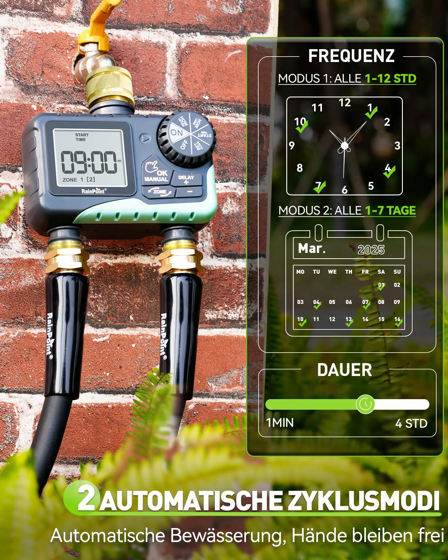 RAINPOINT Programmateur Arrosage 2 Voies Laiton IP65 Minuteur Automatique