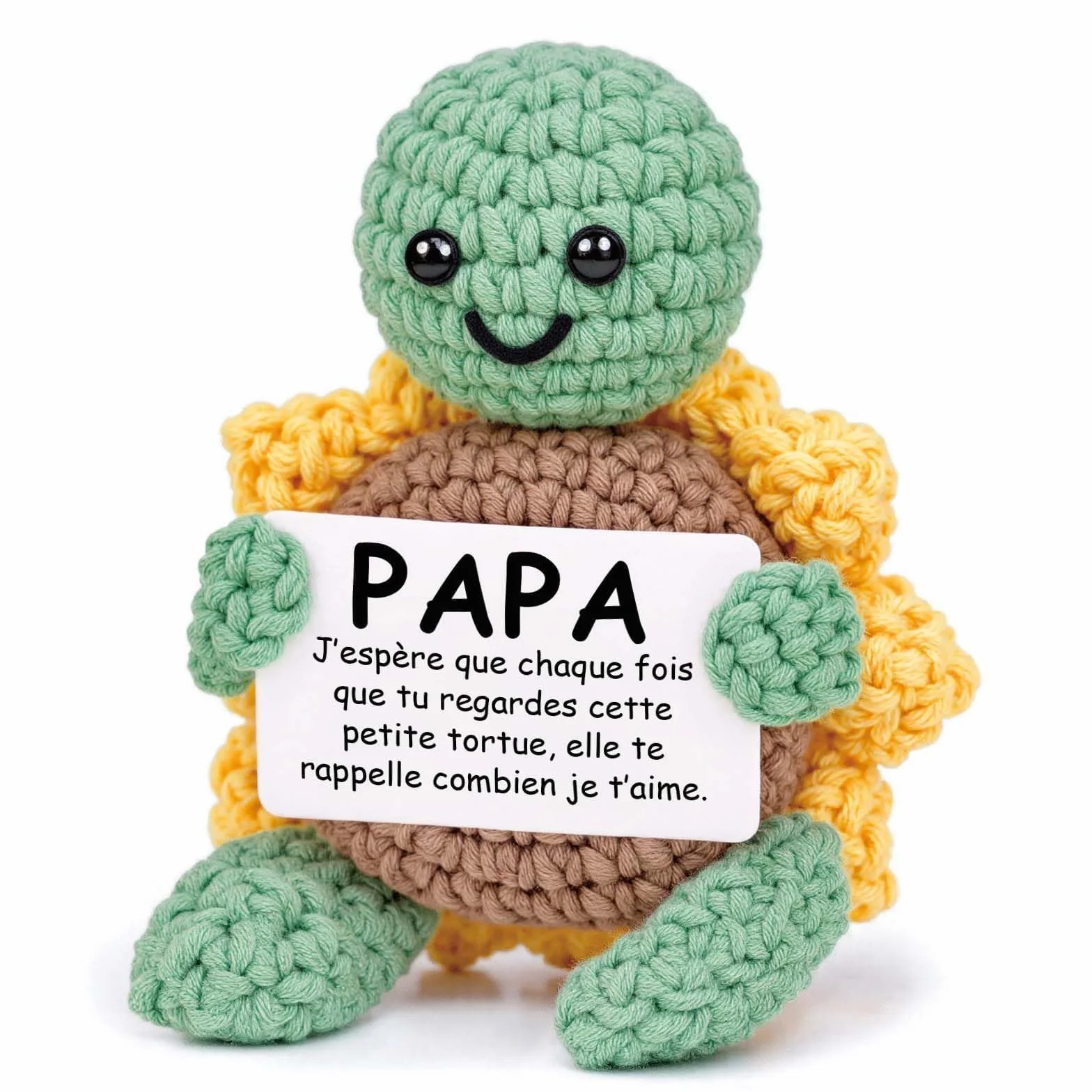 CheriGift Cadeau Fête des Pères Tortue en Crochet Main avec Carapace en Tournesol 10x7x5cm