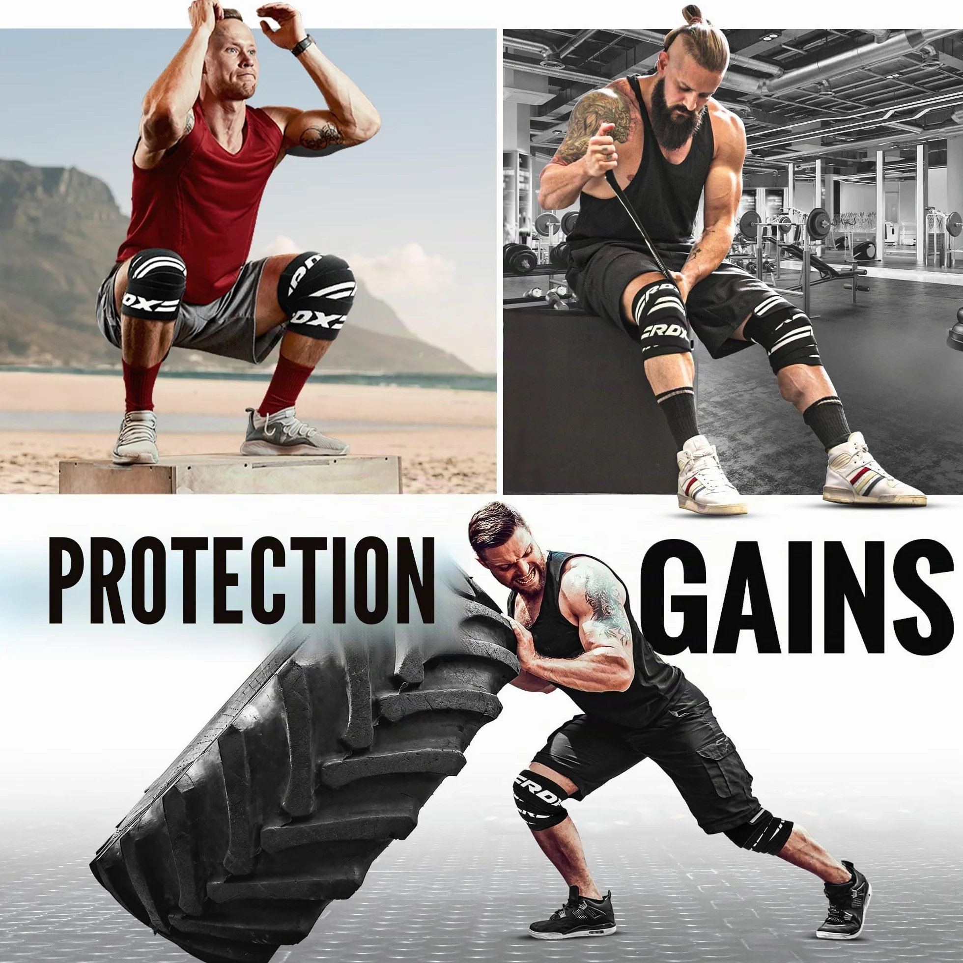 RDX Genouillère Bandage Musculation Fitness Protège Genou,Approuvé par IPL et USPA,Sangles de Genou pour Haltérophilie Entraînement, Powerlifting, Squats,Élastique Sport Knee Wraps