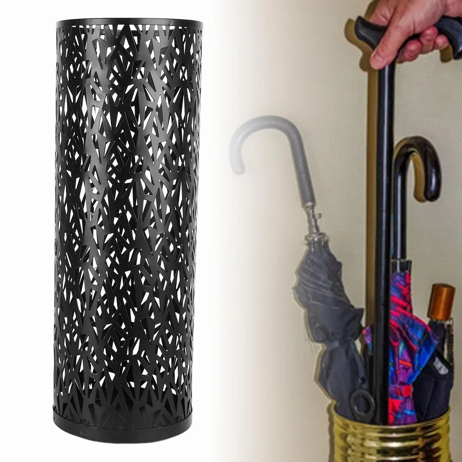 Sonew Porte-Parapluie Autoportant Métal Rond Noir 40 cm