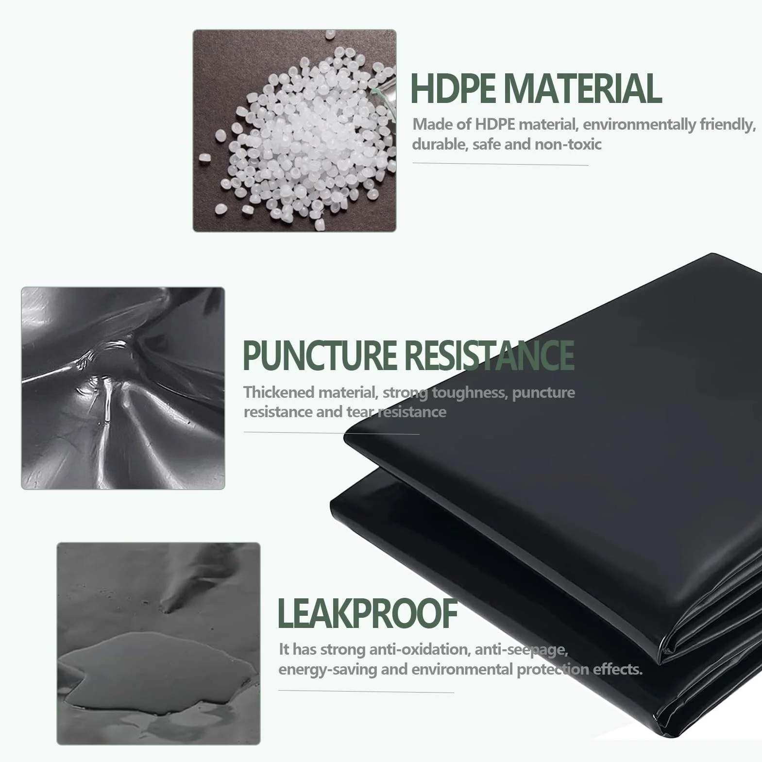 Revêtement de bassin HDPE 3x4m 4x6m 5x8m 8x10m 10x12m membrane étang préformé pour bassins extérieurs