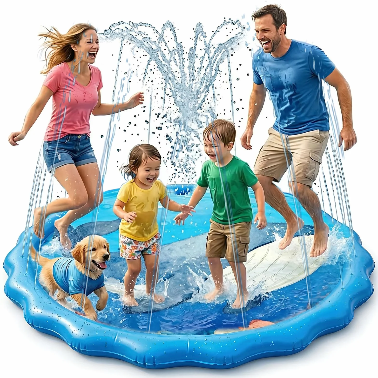 Tapis Jet d'Eau 170cm avec 3 Hauteurs Réglables - Splash Pad Baleine et Vie Marine PVC 0.25mm pour Enfants et Chiens