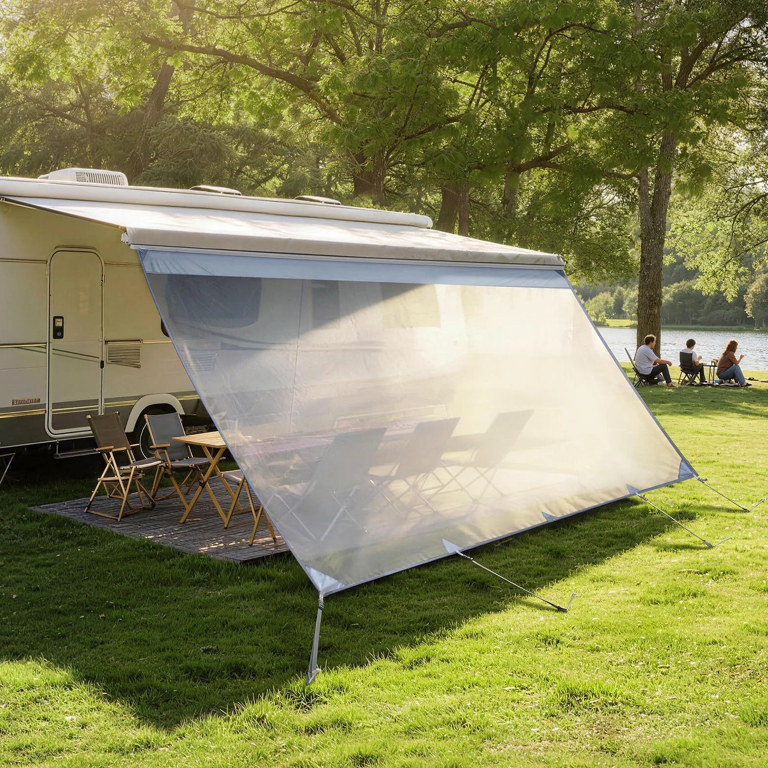 VEVOR Paroi Avant pour Store de Camping-Car de 2x4,3 m, Façade de Store Compatible avec Auvent de 4,5 m, Pare-Soleil pour Caravane Camping Voyage, en Maille Polyester Respirant, Double Couture