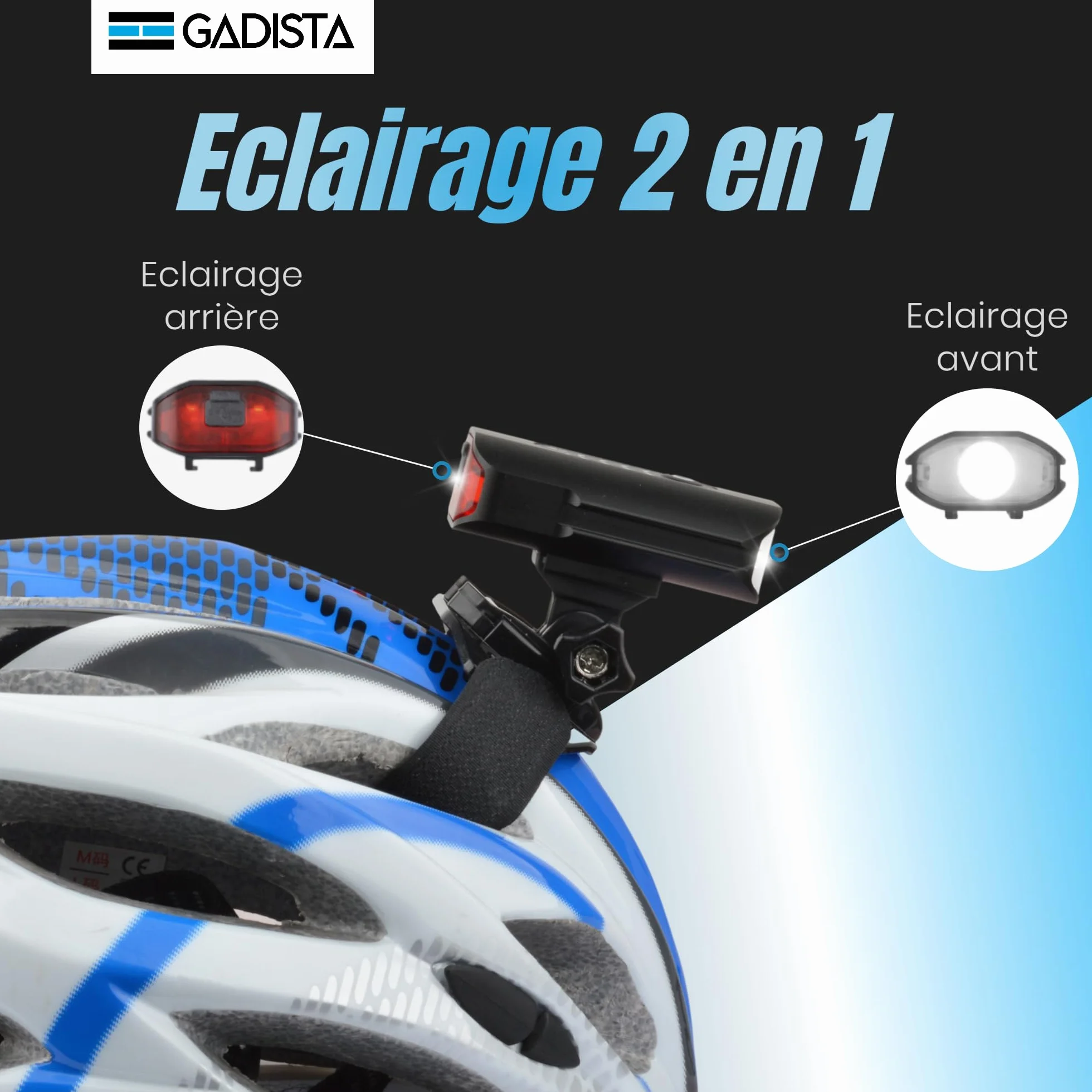 GADISTA France, Set Lumiere Velo Avant et Arriere en Aluminium avec Affichage du Niveau de Batterie d'excellente Fabrication. eclairage Velo puissantes Rechargeable USB, Lampe Velo, Clignotant vélo