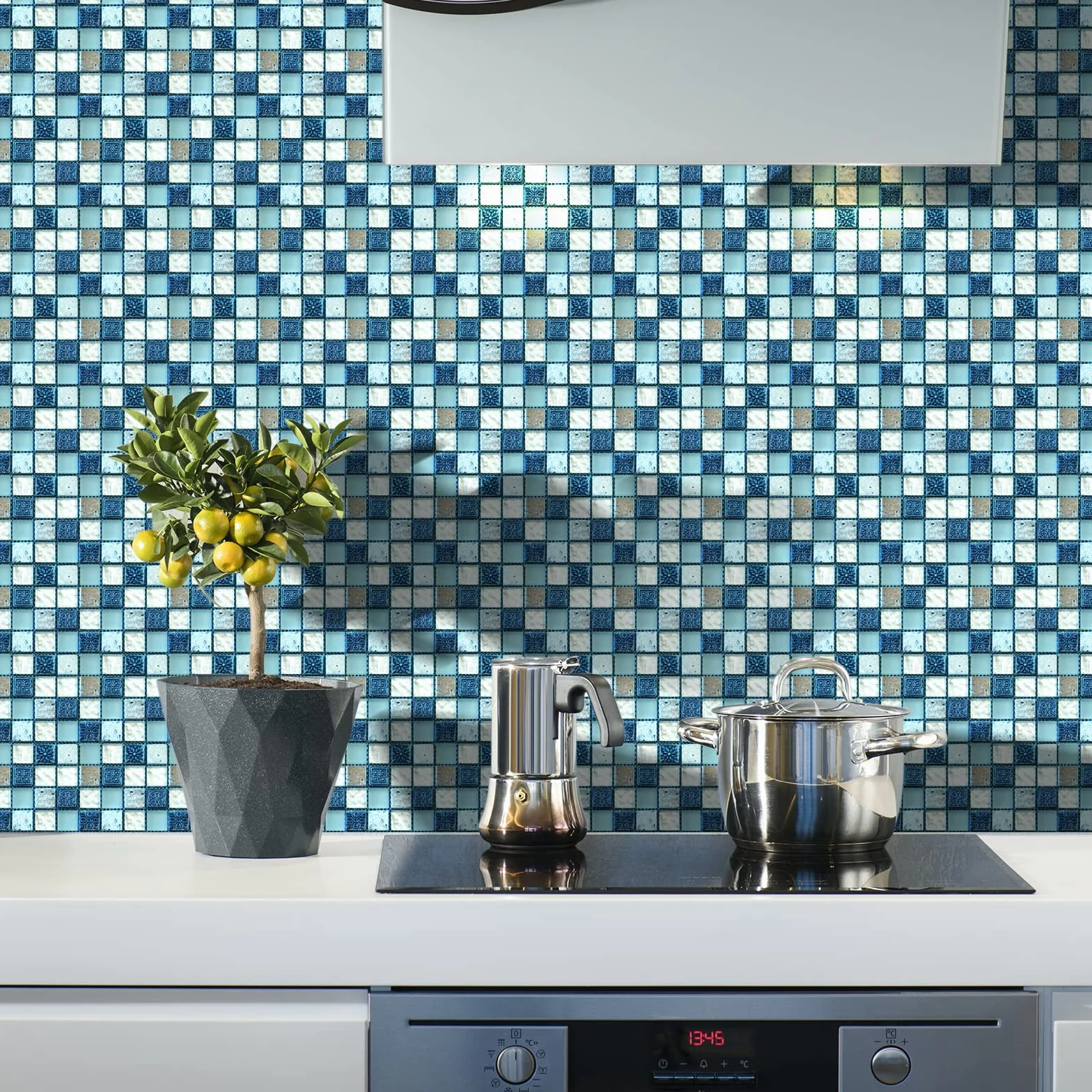 Autocollant Carreau Auto-Adhésif Fond D'écran Résistant à la Chaleur Étanche Dosseret Cuisine Salle de Bâton Mosaïque Bleu 10x10 cm