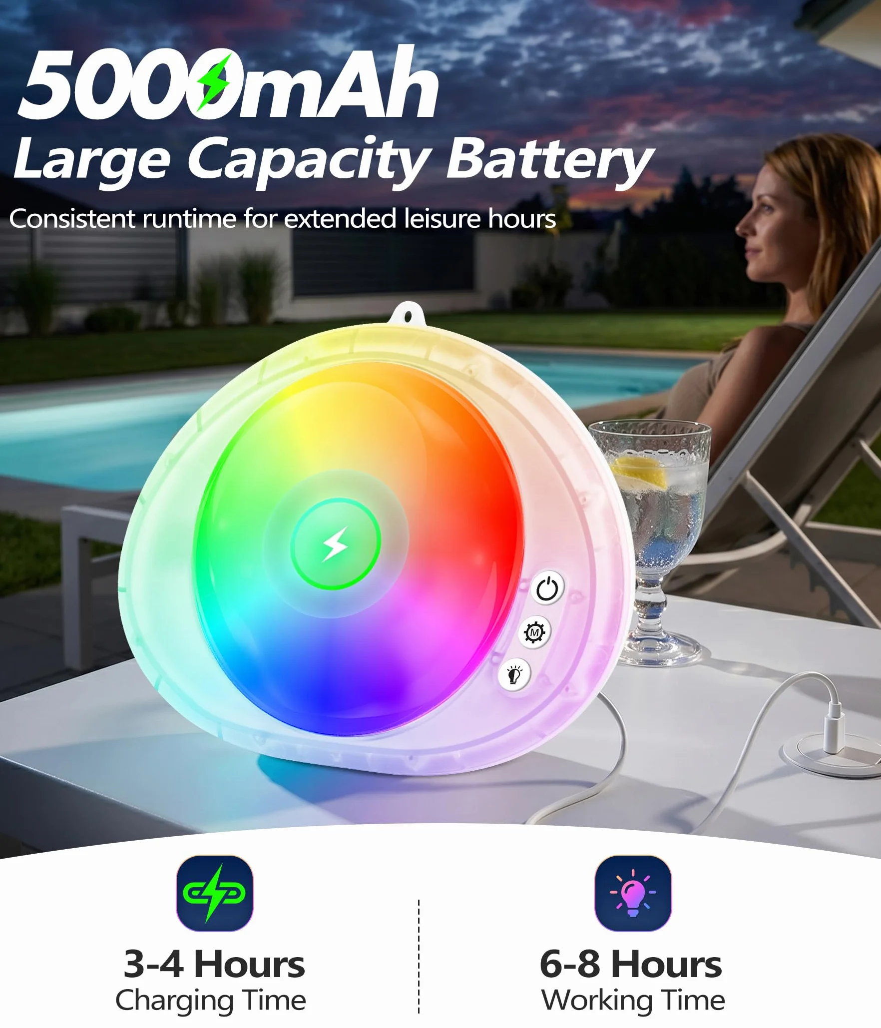 DeeprBlu Éclairage Piscine Submersible Sans Fil IP68 Rechargeable avec Télécommande