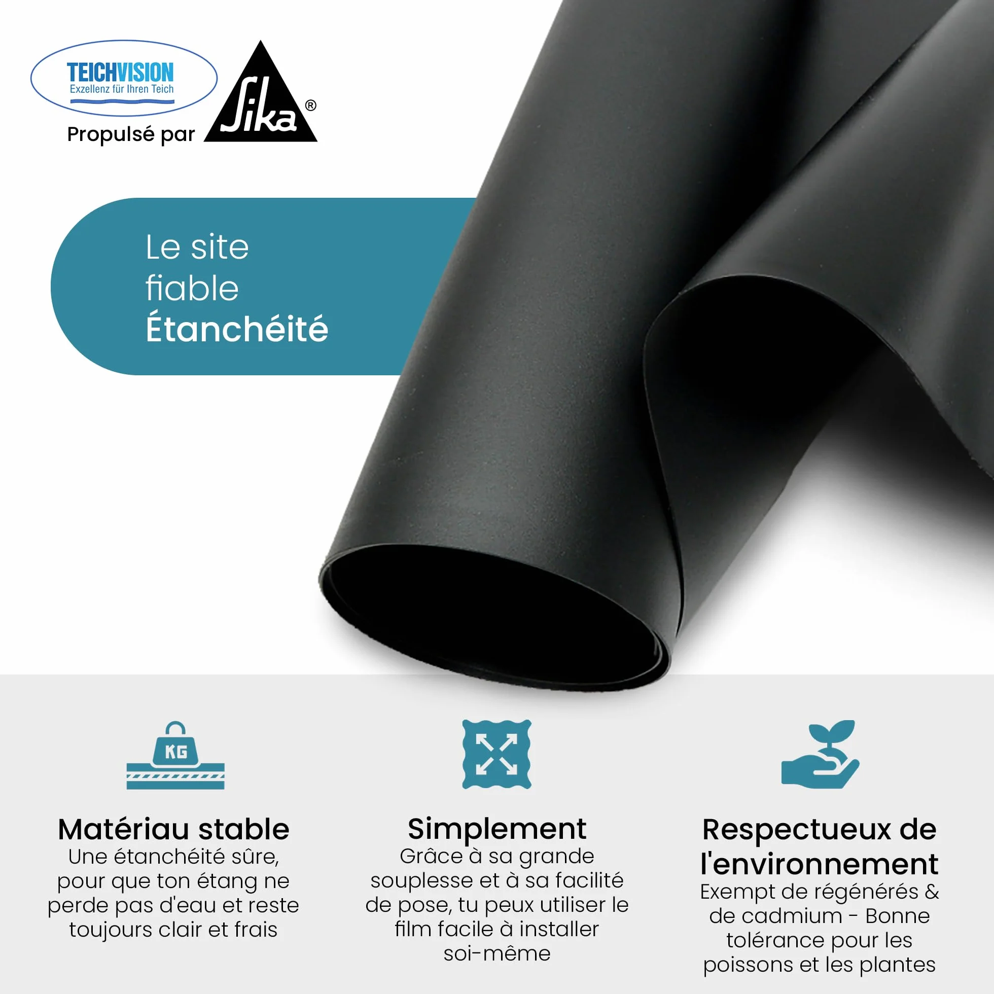 TeichVision Bâche Bassin PVC Noir 0,5 mm 2 m x 3 m pour Étangs Biotopes Piscines Naturelles
