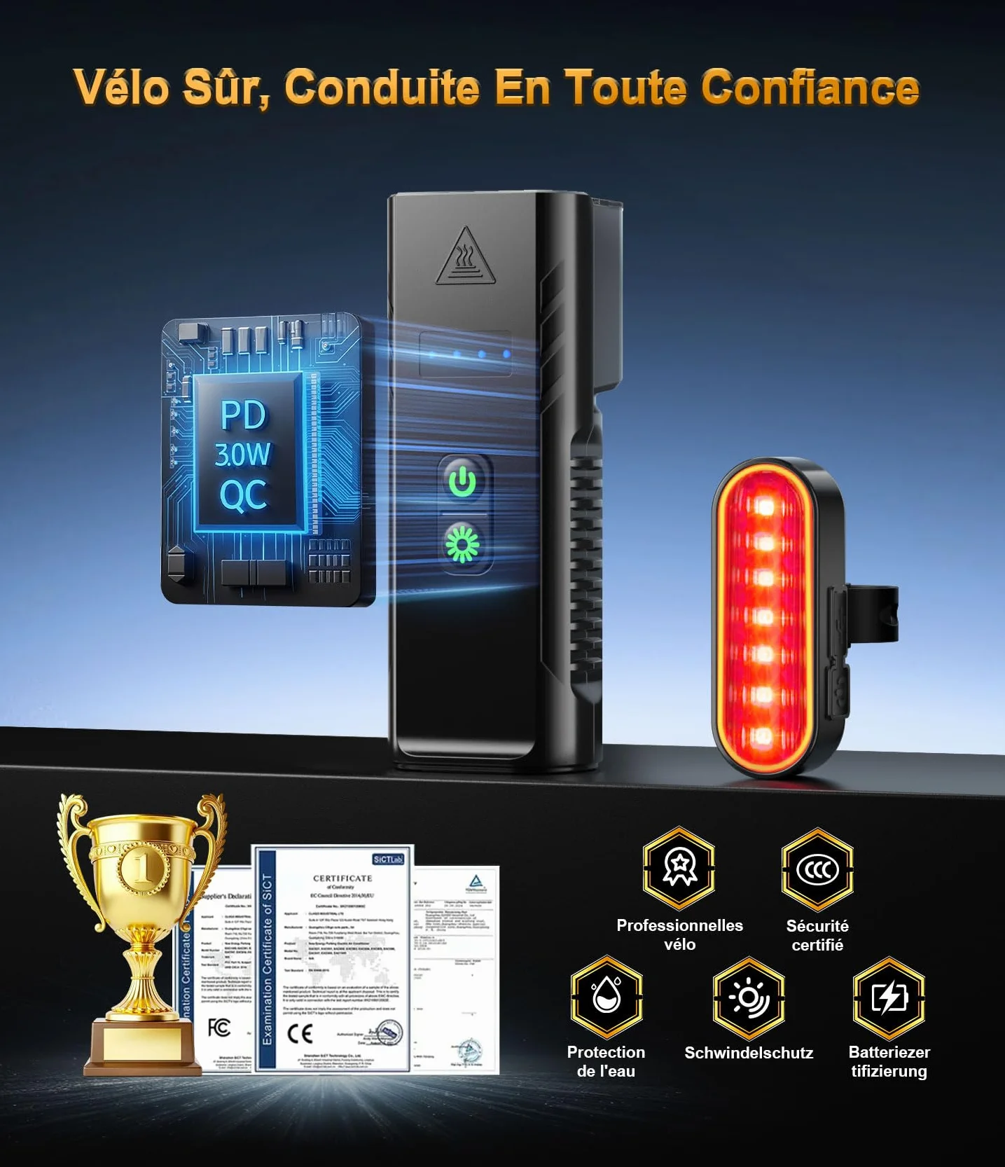 100% Super Lumiere Velo Avant et Arriere: 【Nouvelle Version 130% Plus Lumineuse】 4400mAh Lampe Velo 3+8 Modes Éclairage & IPX6 Étanche, Lampe Velo LED puissantes pour Camping Randonnée
