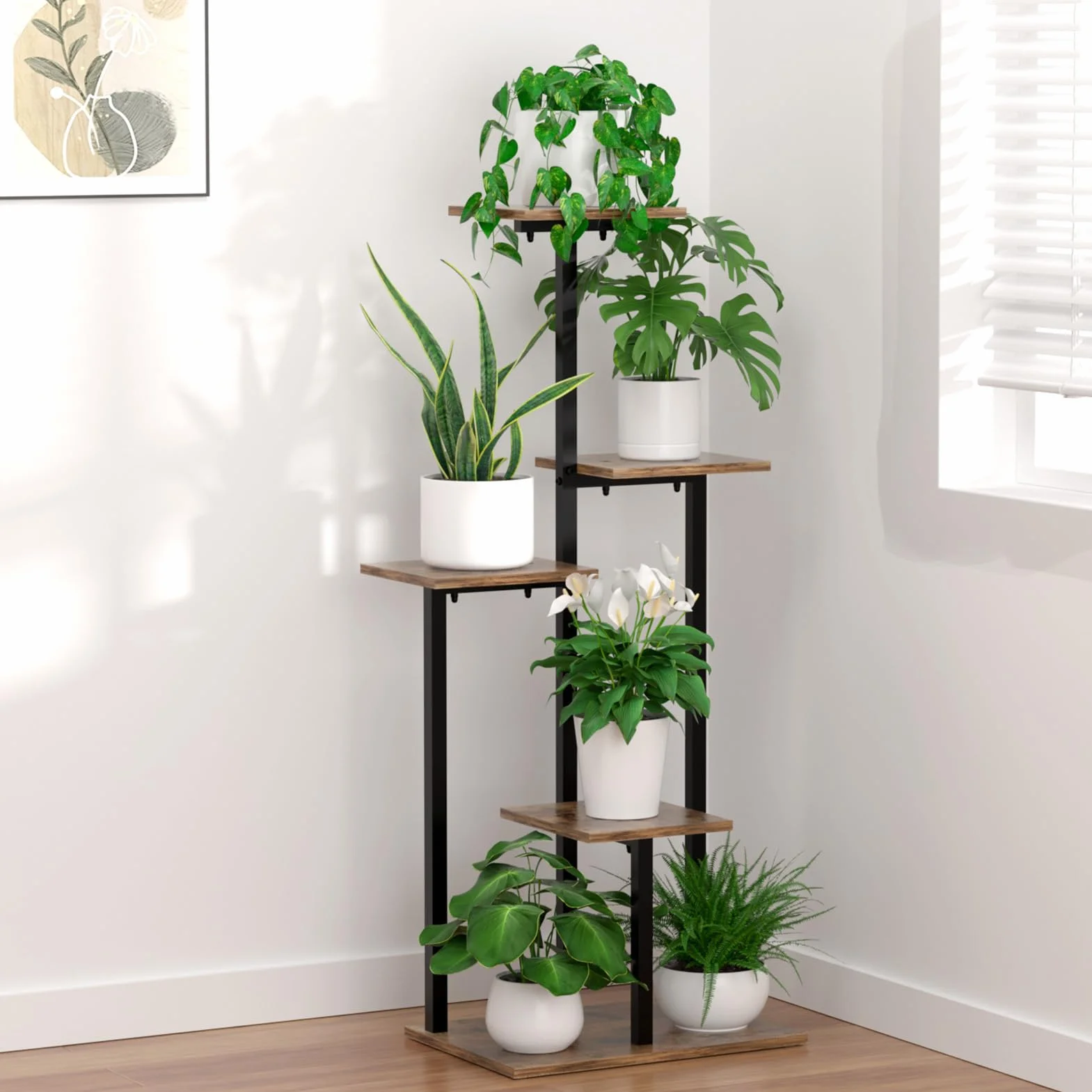 Support Plantes Intérieur 5 Étages, Porte Plante Métal Étagère Verticale pour Salon Balcon Bureau