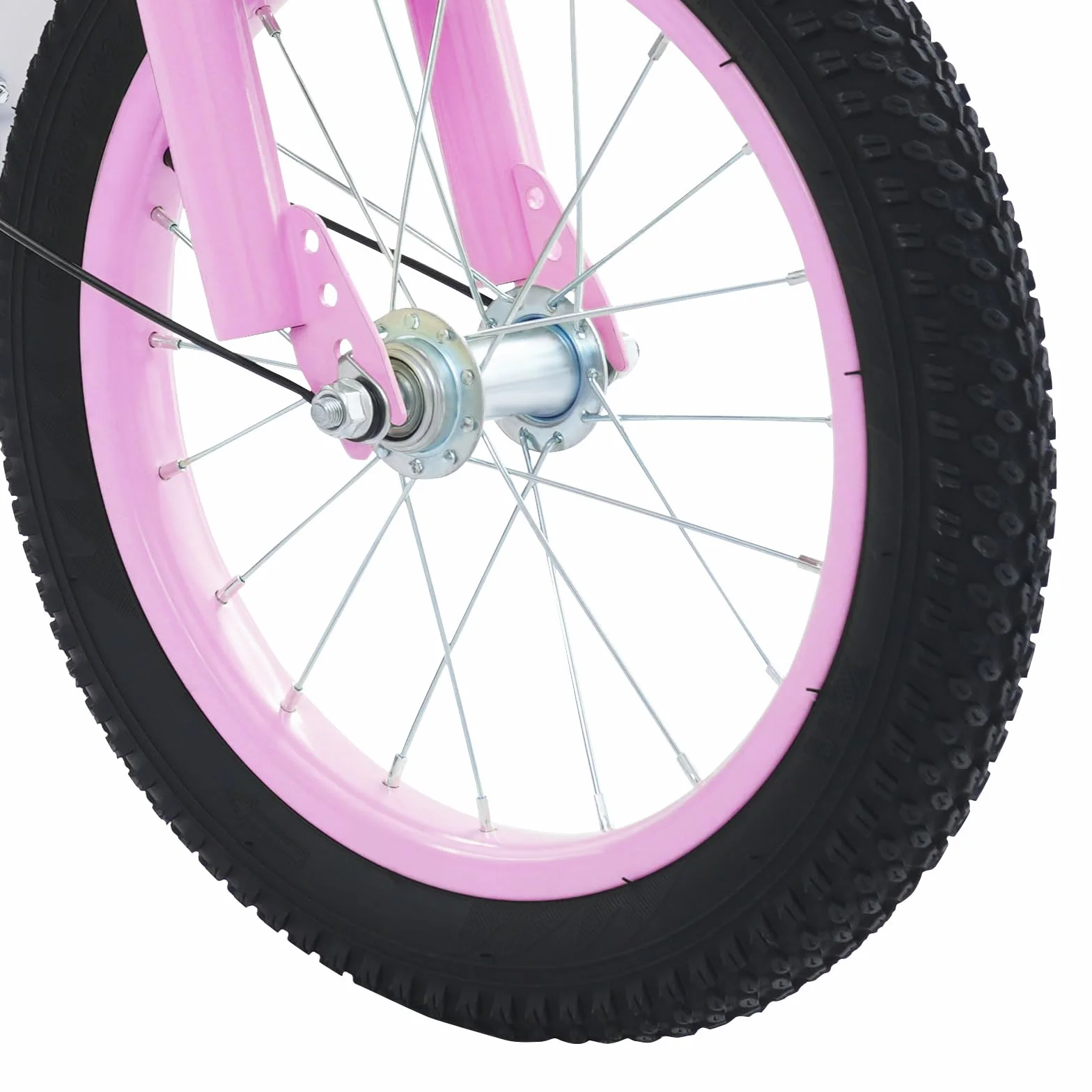 Vélo enfant de 14 pouces, avec roues stabilisatrices et panier en rose, pour garçons et filles de 3 à 7 ans, siège réglable en hauteur, système de freinage double, idéal pour l'entraînement au