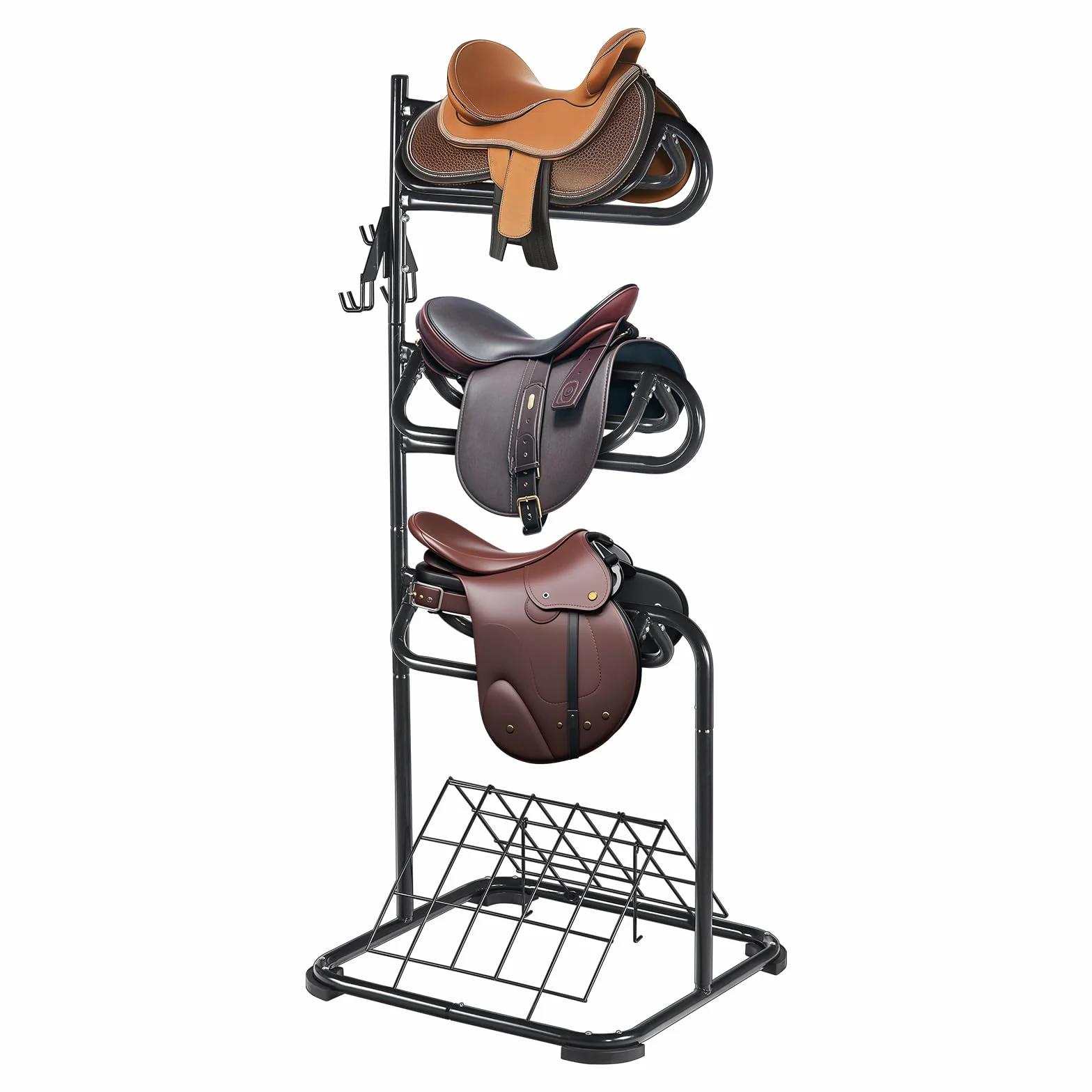 VEVOR Support de Selle Cheval, Porte-Selle Anglais Western Autoportant, Niveaux Rotatifs, Rangement de Couverture et Coussin, pour Matériels Chevaux d'Équitation, Organisation de Sellerie, d'Écuries
