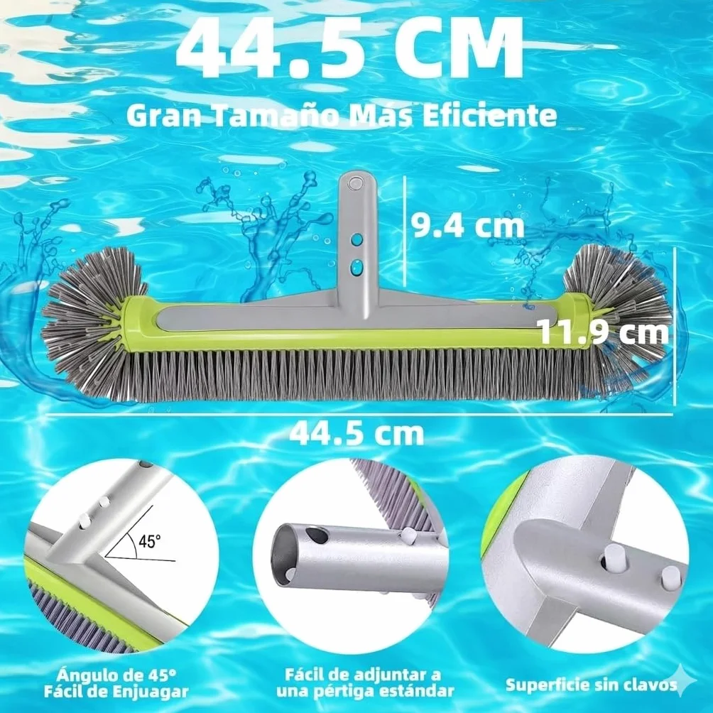 Brosse Piscine Professionnelle 45° Extra Large pour Fond et Parois, Compatible Liner