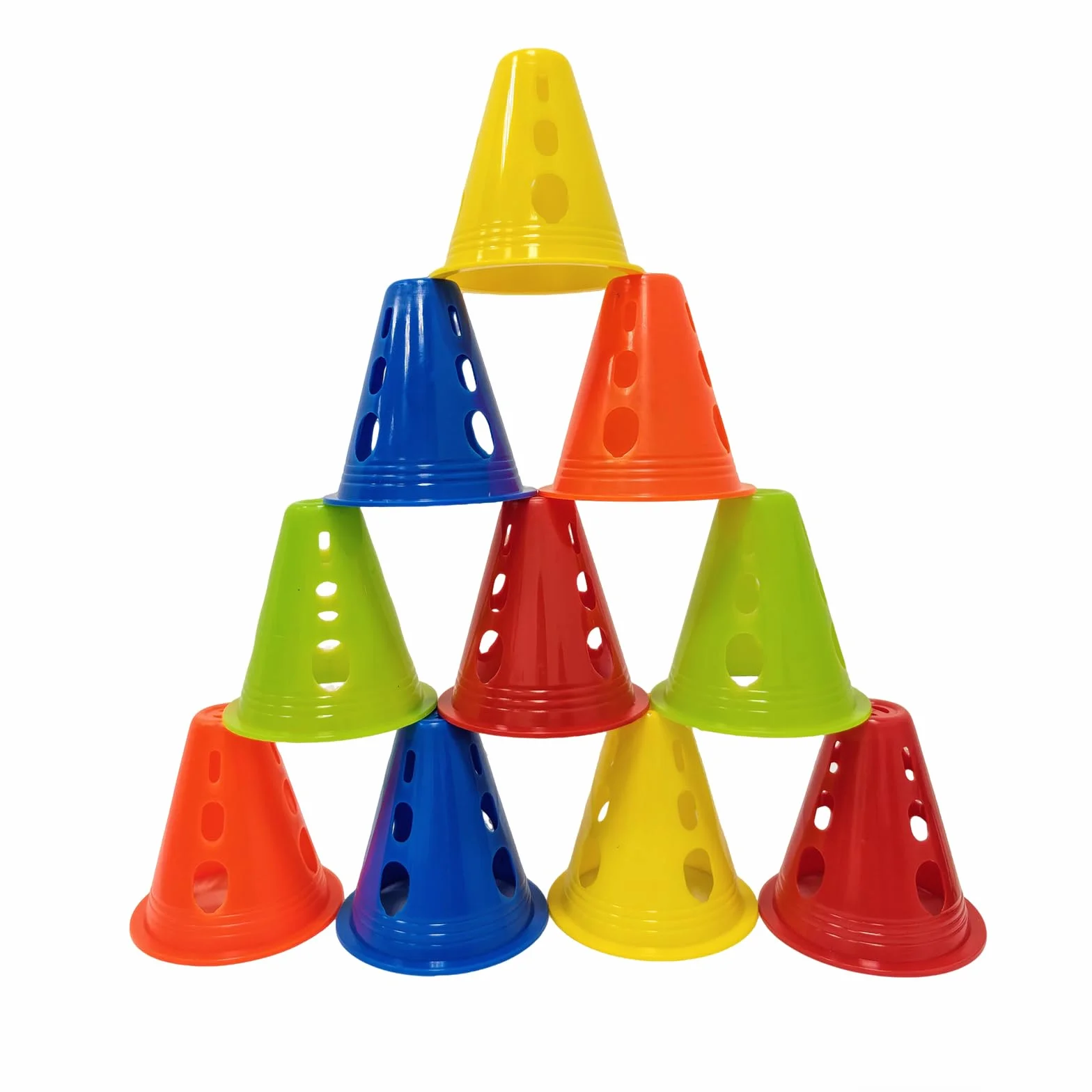 Lot de 25 Cônes d'Entraînement, 5 Couleurs, Plot de Slalom en PE, Plat & Antidérapant, Empilable pour Football, Agilité Canine, Patinage