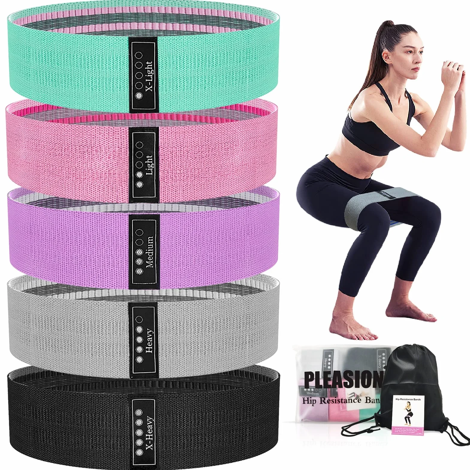 Bande Élastique Musculation Fitness en Tissu, Bande de Résistance pour Femme/Homme, Sport Entraînement