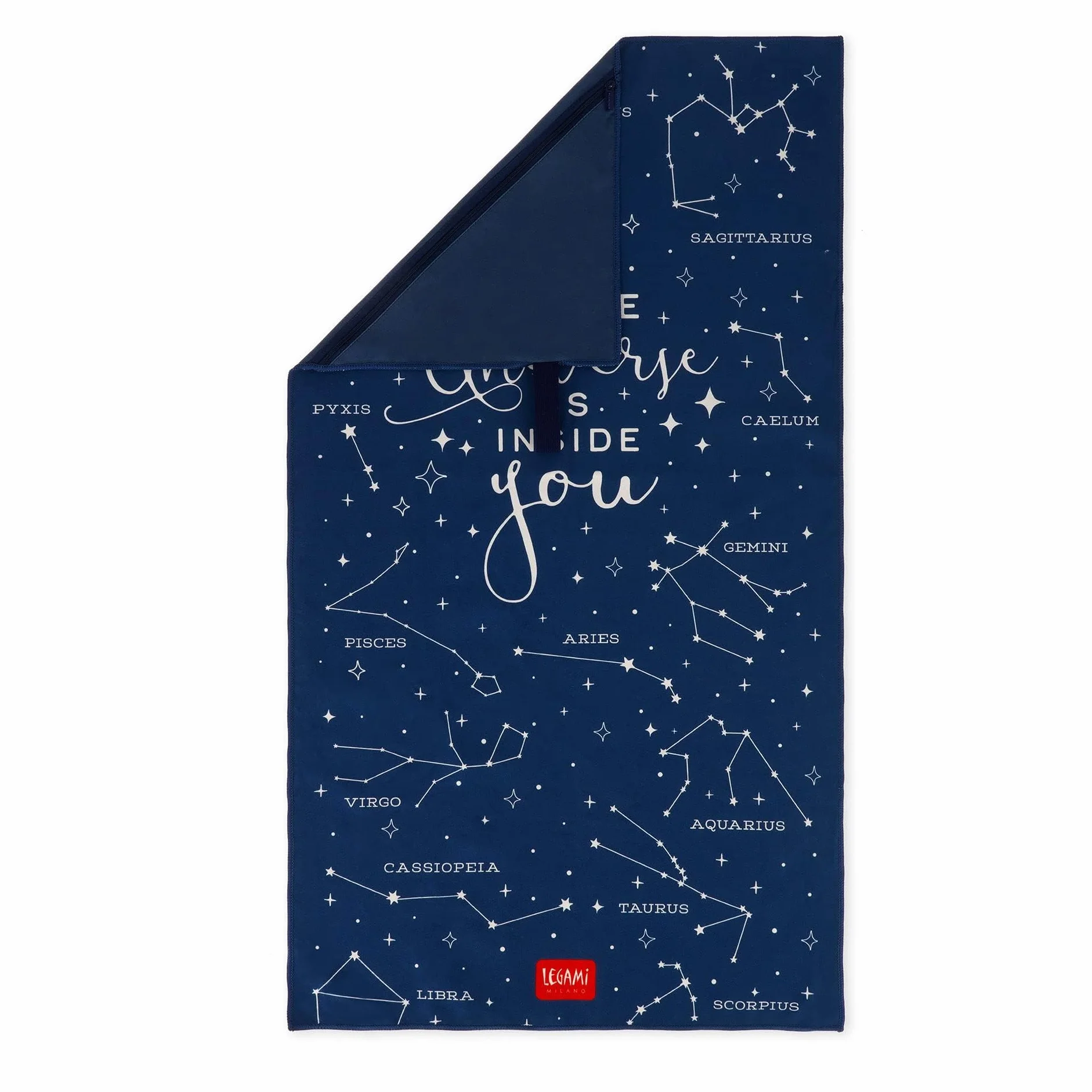 Legami - Serviette de fitness, serviette de gym, serviette en microfibre avec poche zippée, avec élastique, compact, séchage rapide, ultra absorbant, ultra léger, pour sport, 45 x 80 cm, thème étoiles