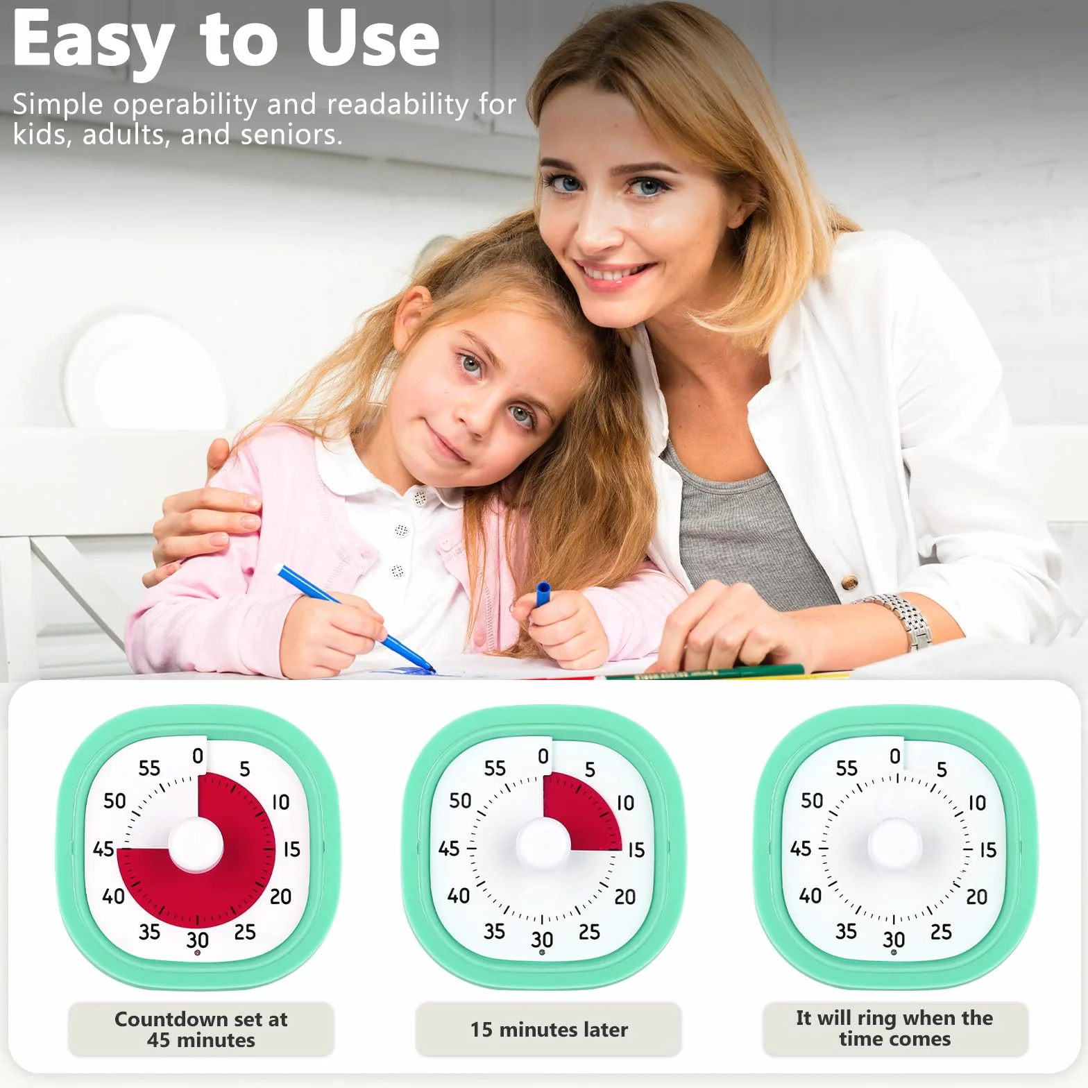 Minuteur Visuel avec Lampe 60 Minutes Arc-en-Ciel pour Enfants Cuisine Salle de Classe