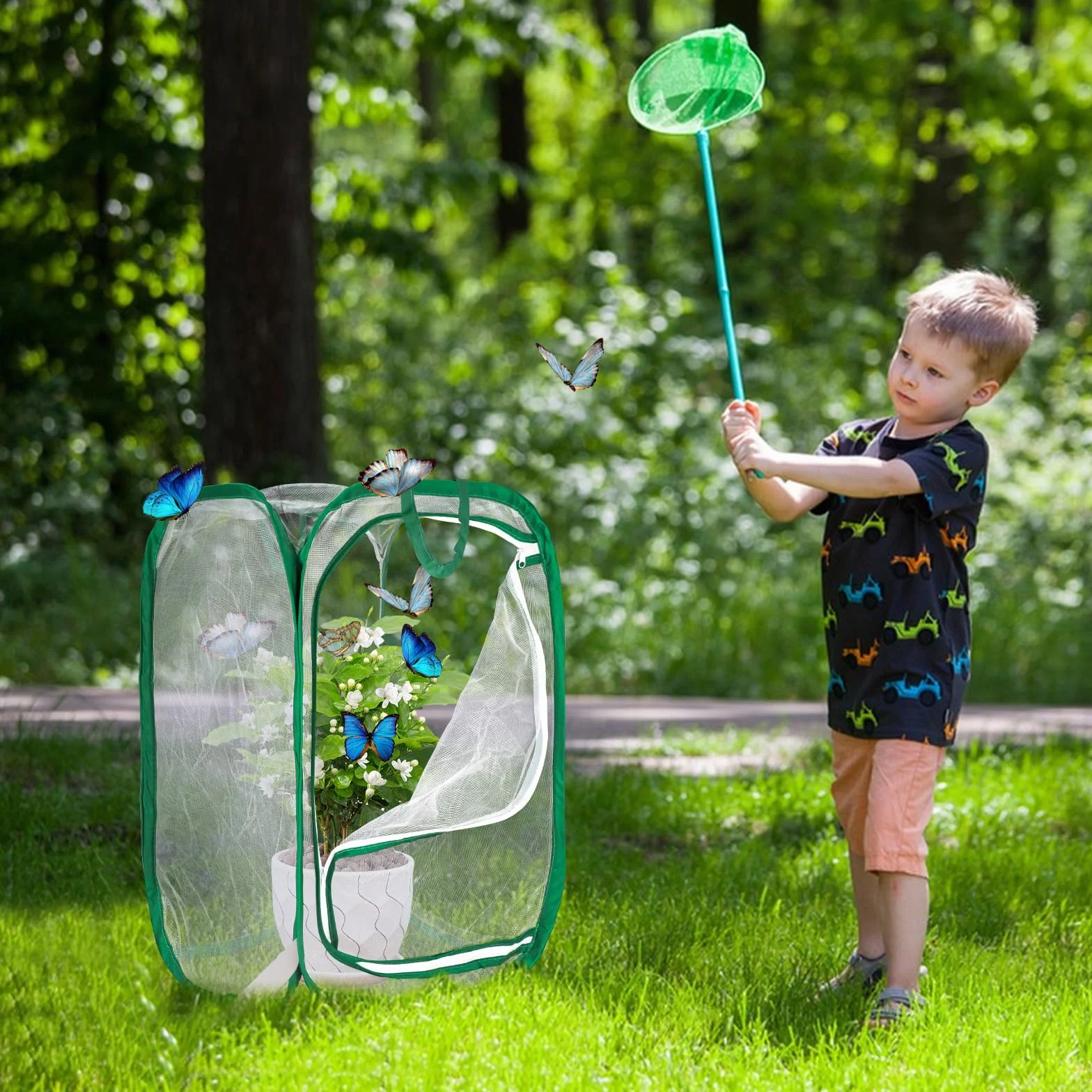 Cage à insectes pliable 40,6 x 40,6 x 61 cm habitat papillon couverture en maille pour plantes