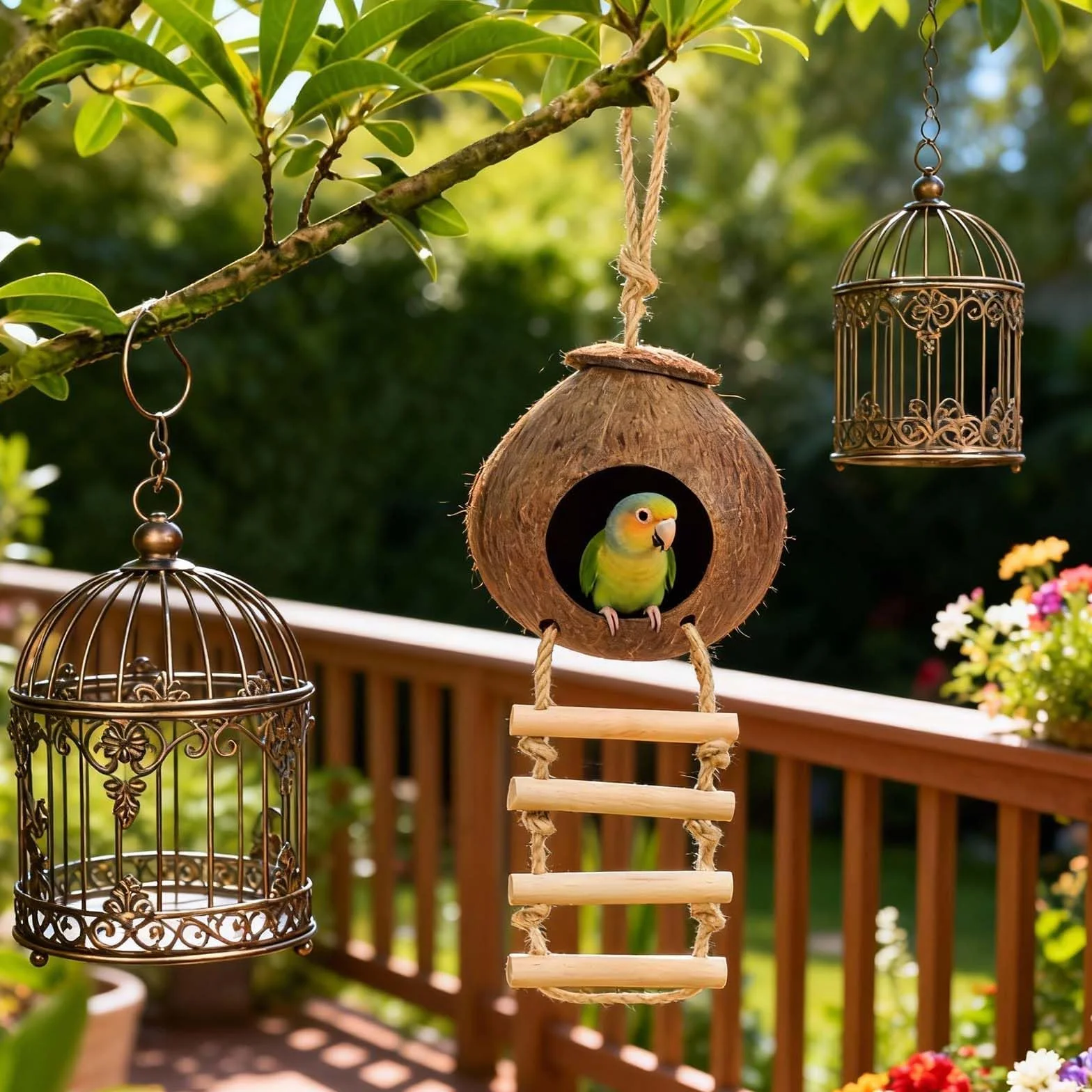 Mangeoire pour oiseaux en noix de coco recyclée Nichoir résistant aux intempéries fabriqué à la main