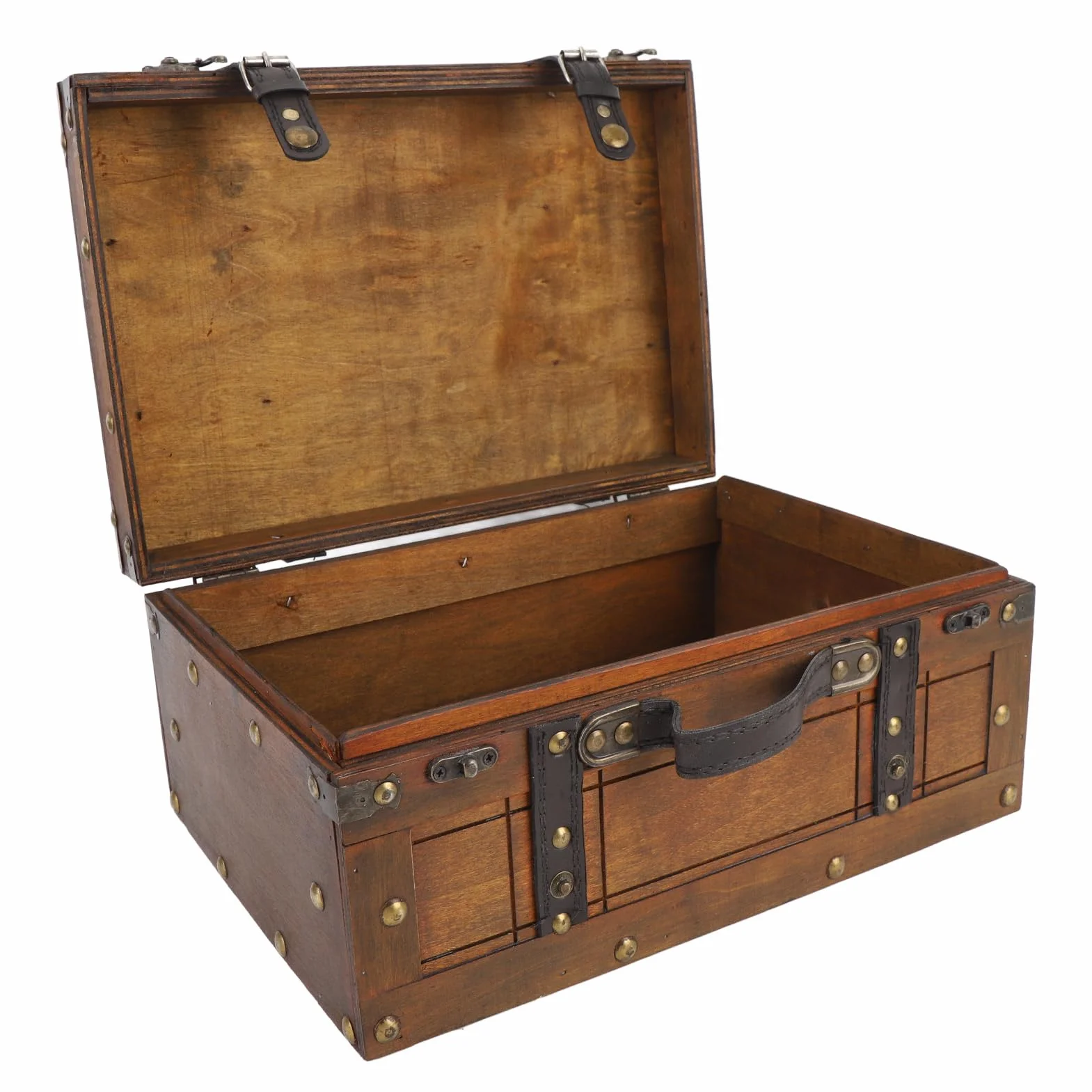 Coffre de Rangement en Bois Rétro Vikye avec 2 Verrous en Bronze, Grand