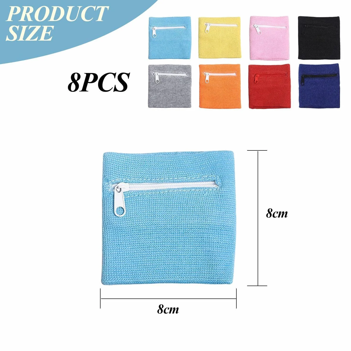 Sac De Poignet À Fermeture Éclair Anti-Transpiration 8 Pièces, Bracelet De Sport Unisexe Pour Football Basket-Ball Course Fitness