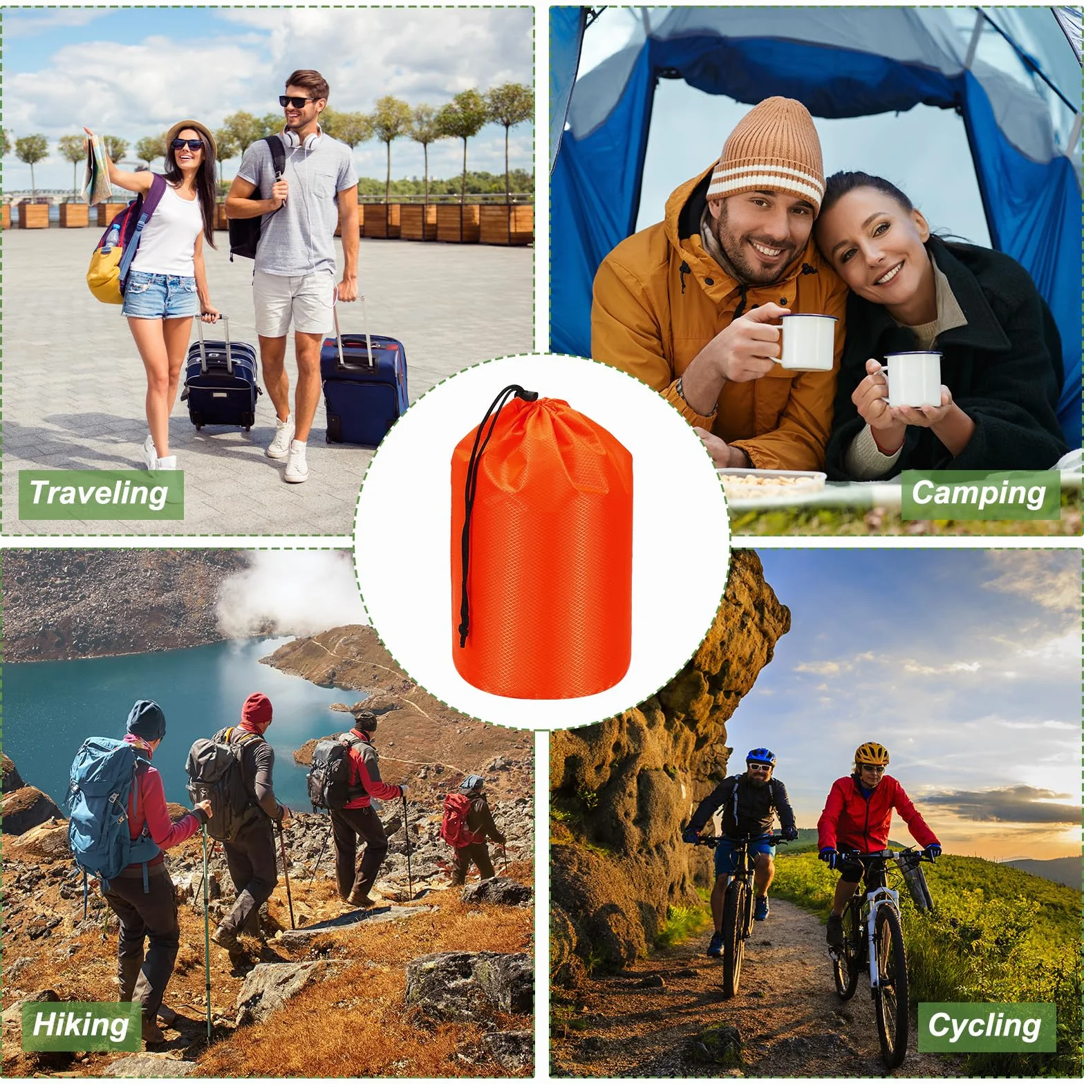 PATIKIL Sac de rangement, sac de rangement extérieur imperméable, sac de rangement portable avec cordon de serrage, sac de couchage léger pour le camping, la randonnée, la randonnée