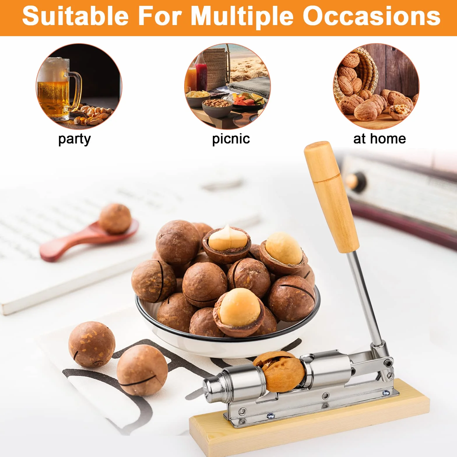 Casse Noix en Acier Inoxydable avec Poignée en Bois - Ouvre-Noix Outil pour Noix, Châtaignes, Amandes