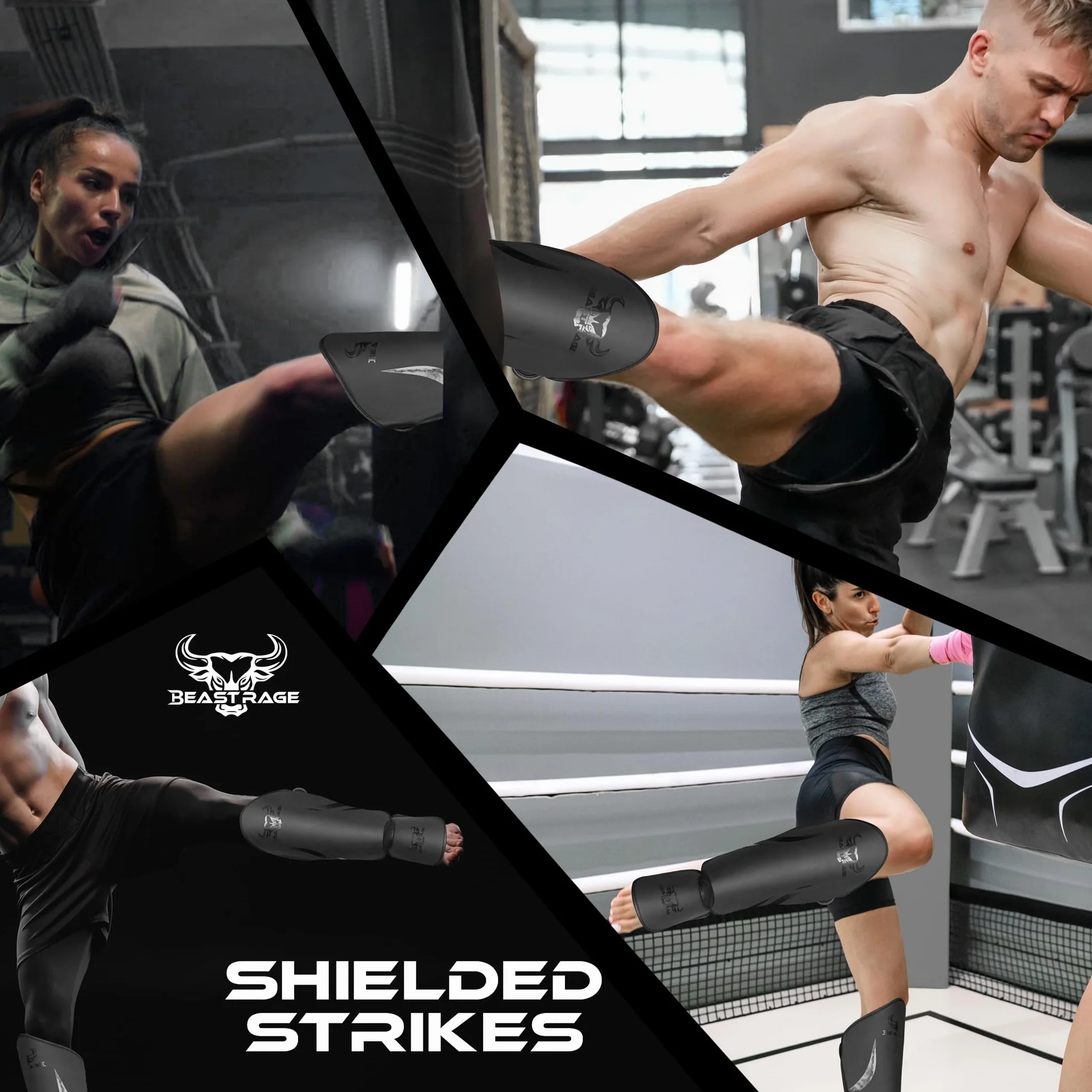 Beast Rage Protège-Tibias Muay Thai pour MMA,Kickboxing,Arts Martiaux-Protège-Tibias durables avec Protection du Cou-de-Pied,Ajustables,Bien ajustés,protège-Tibias à Haut Impact