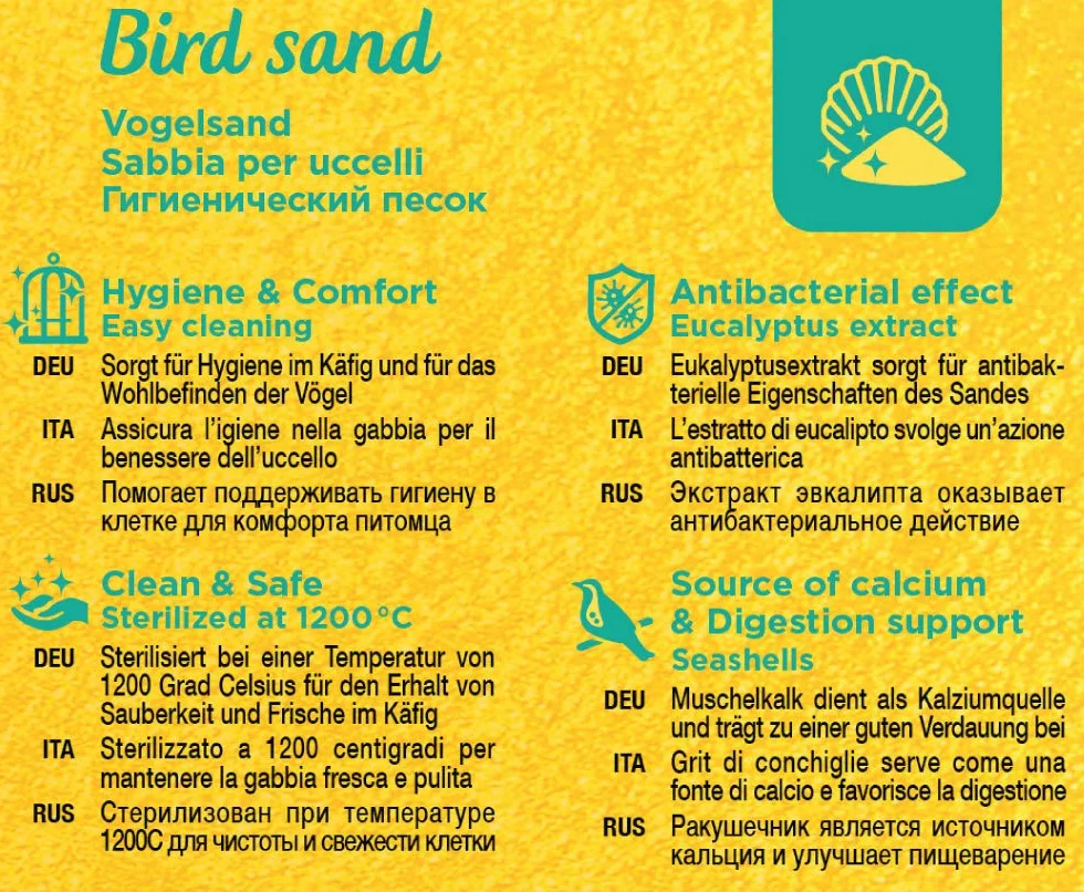 RIO Sable pour Oiseaux 2 kg avec extrait d'eucalyptus et calcaire d'huître