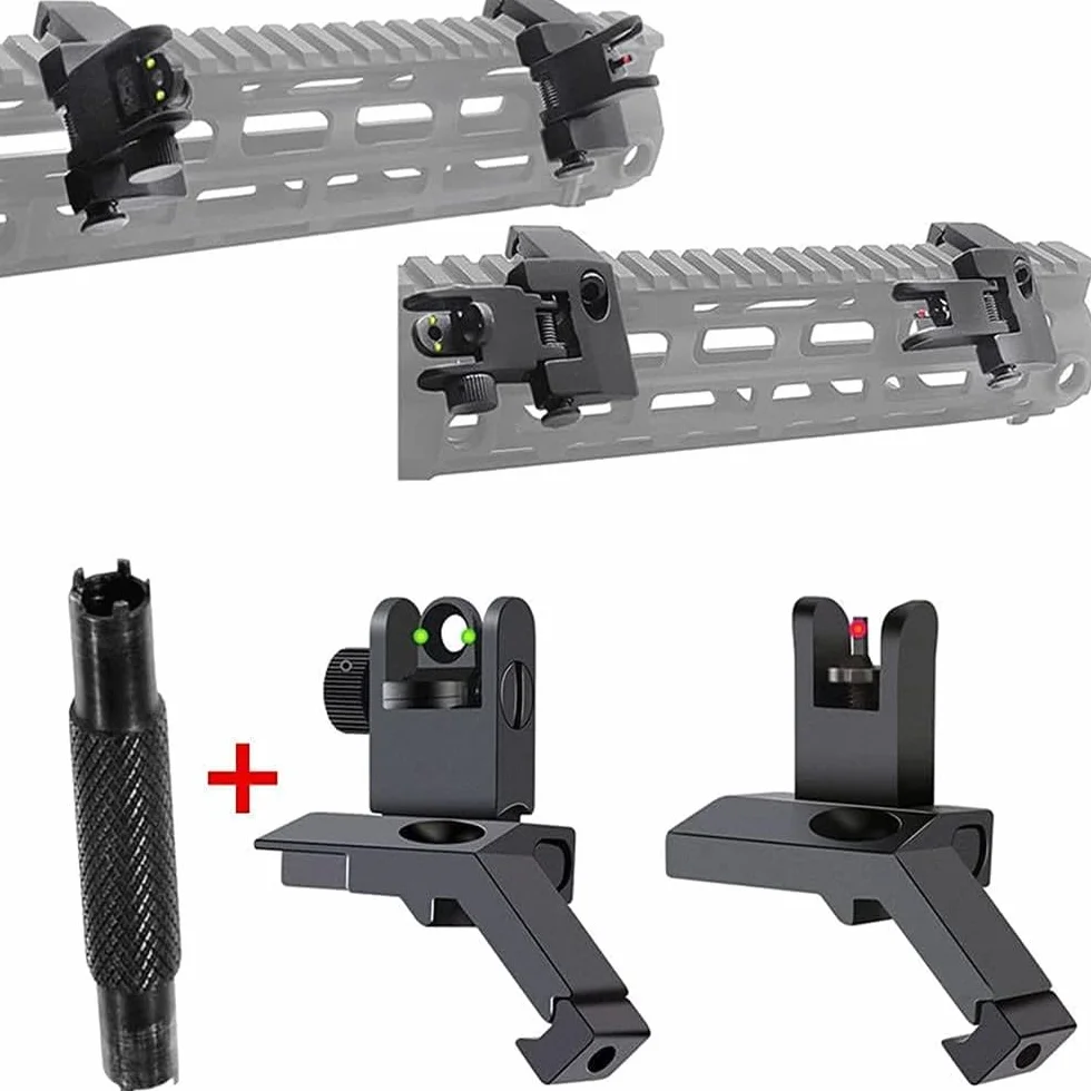 Folding 45 Degree Quick Conversion BUIS Optic Iron Sight for AR15 Front and Rear Wheels with Adjustment Tool