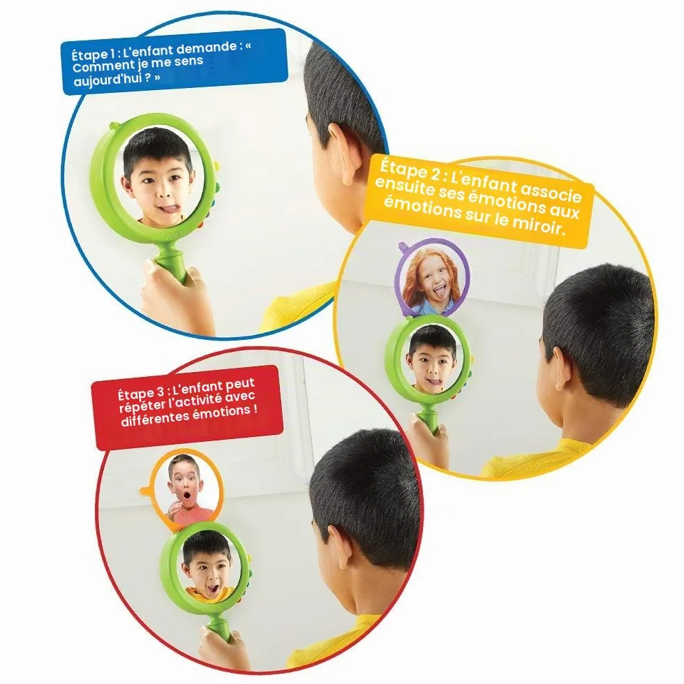 Learning Resources Miroir Éducatif 15 cm + Cartes Émotionnelles – Jeu Montessori Enfant 3 Ans+