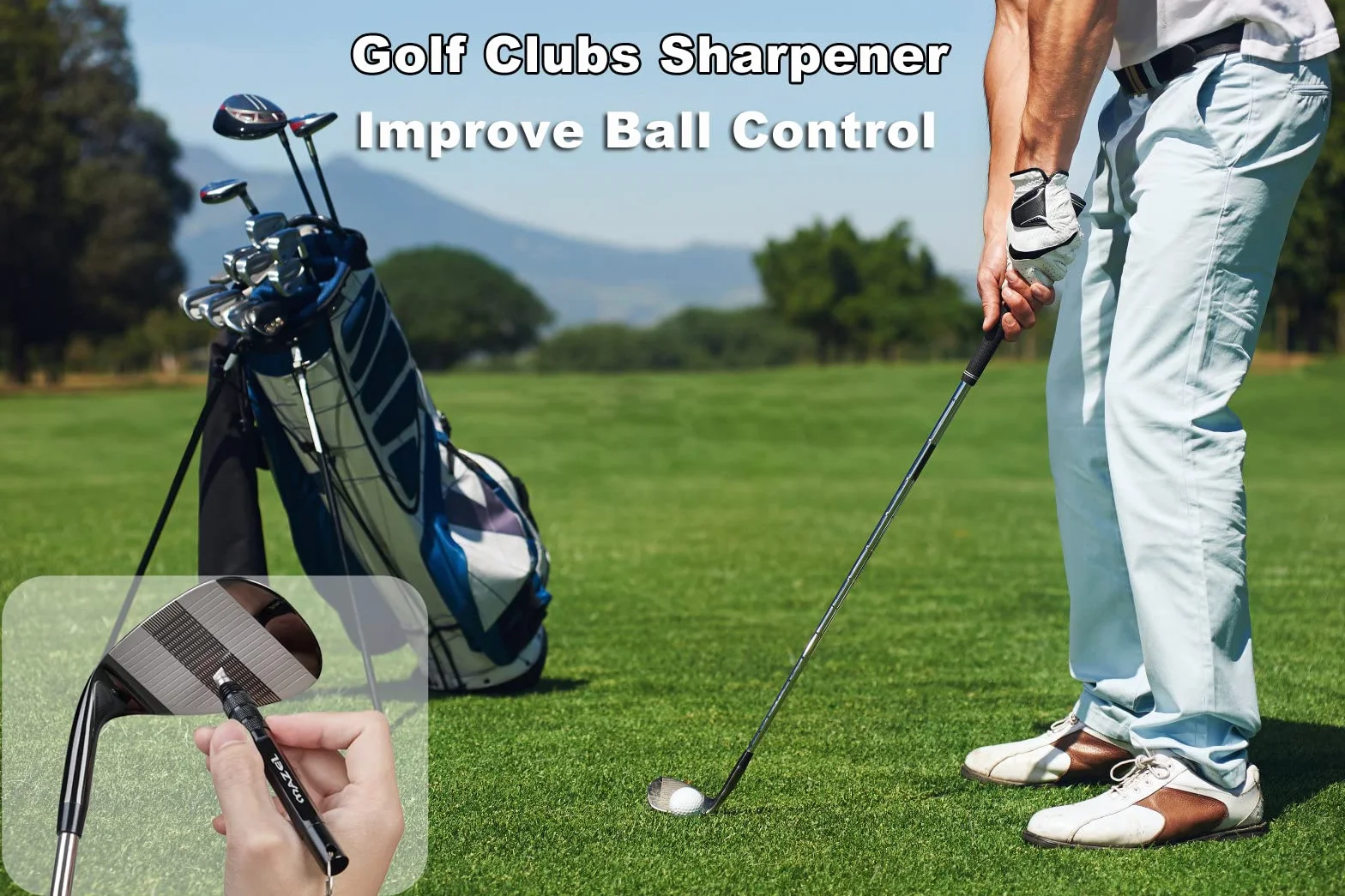 Aiguiseur de rainures 3 en 1 pour clubs de golf - Outil de nettoyage en aluminium avec cordon rétractable