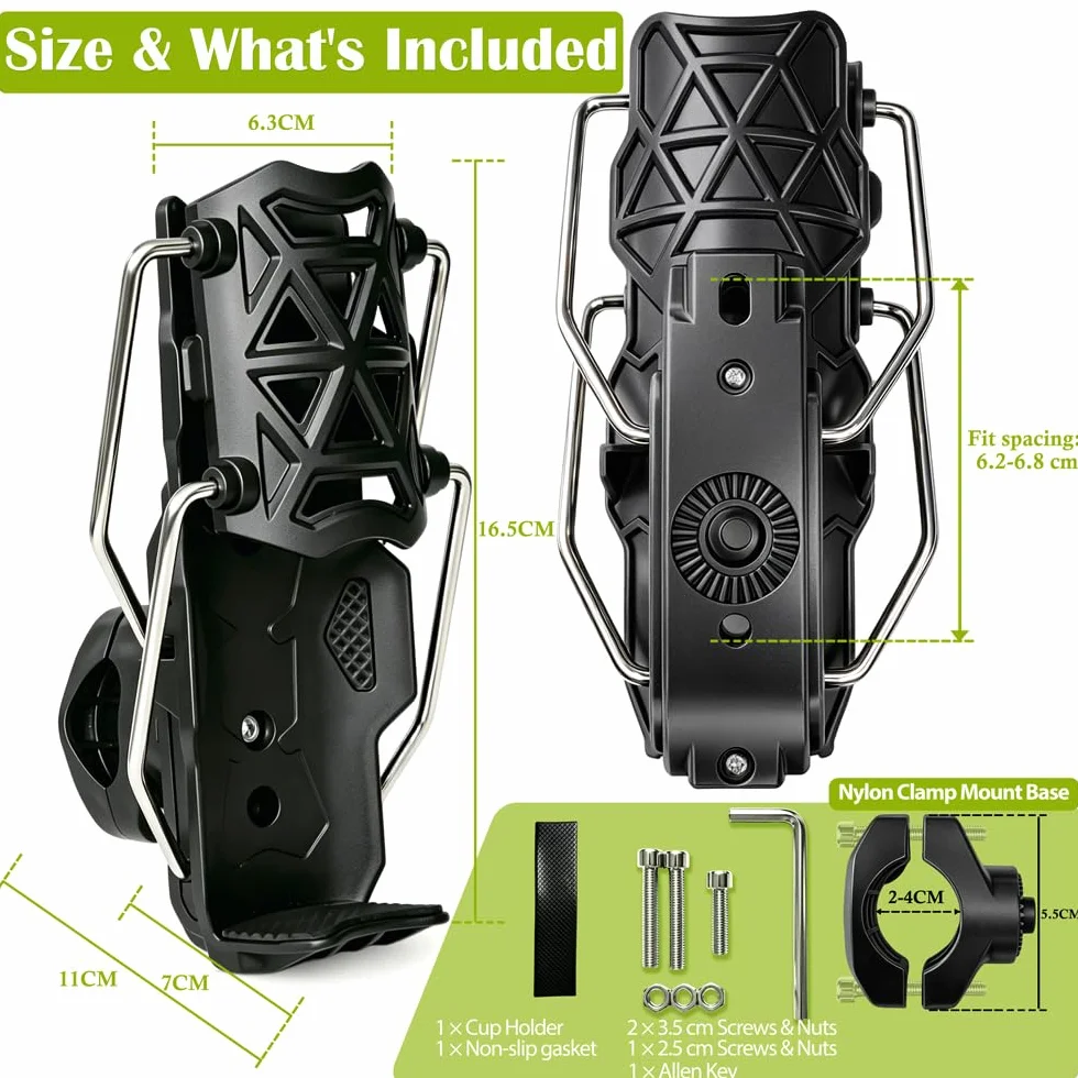 Porte-Gobelet Vélo Moto Universel, Rotatif 360°, Antichoc & Résistant aux Chocs, pour VAE Scooter Quad Bateau, Support Réglable de Guidon (Noir)
