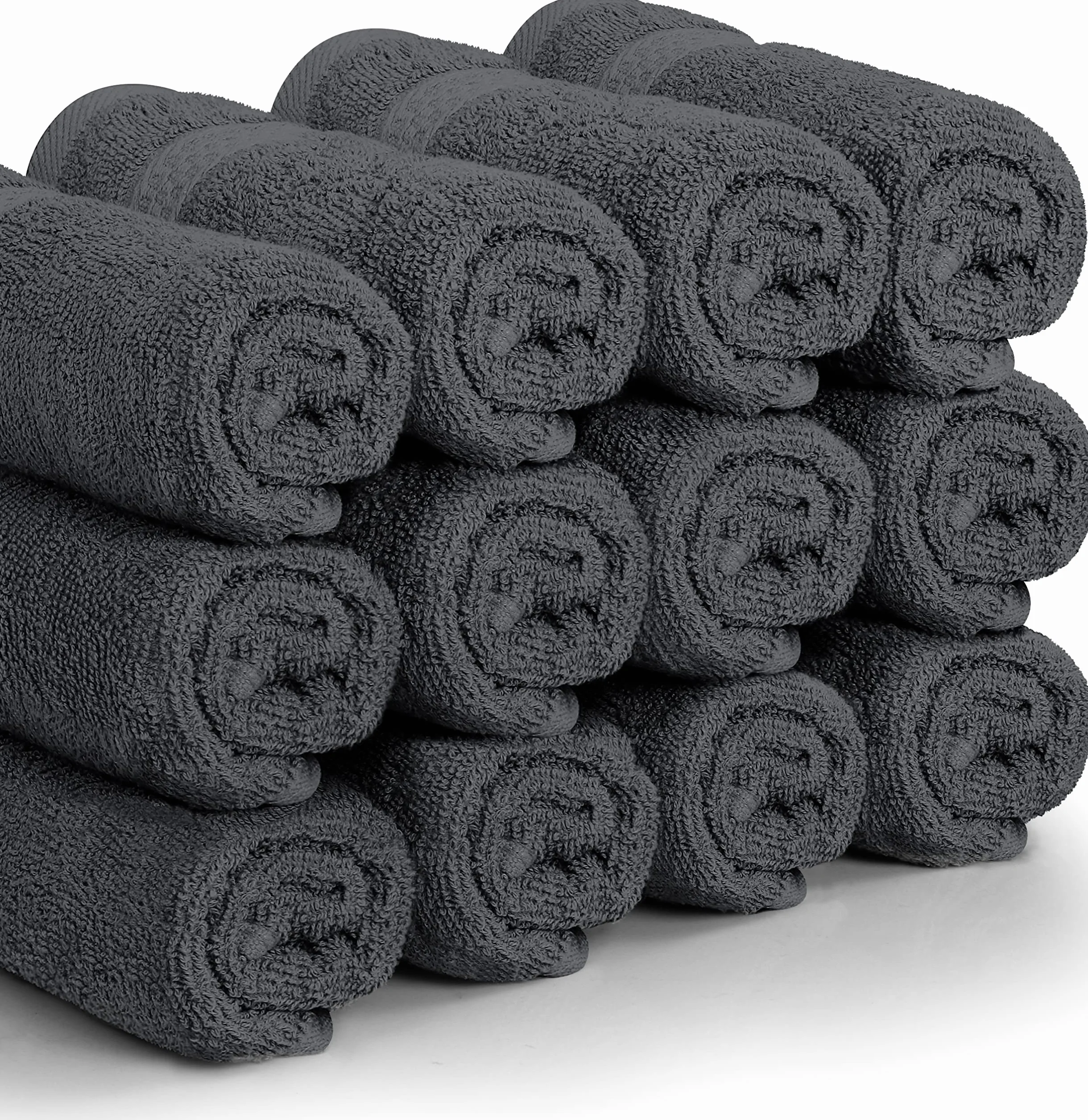 Serviettes de Toilette Premium 30x30 cm Gris 100% Coton Lot de 12 Absorbantes Douces