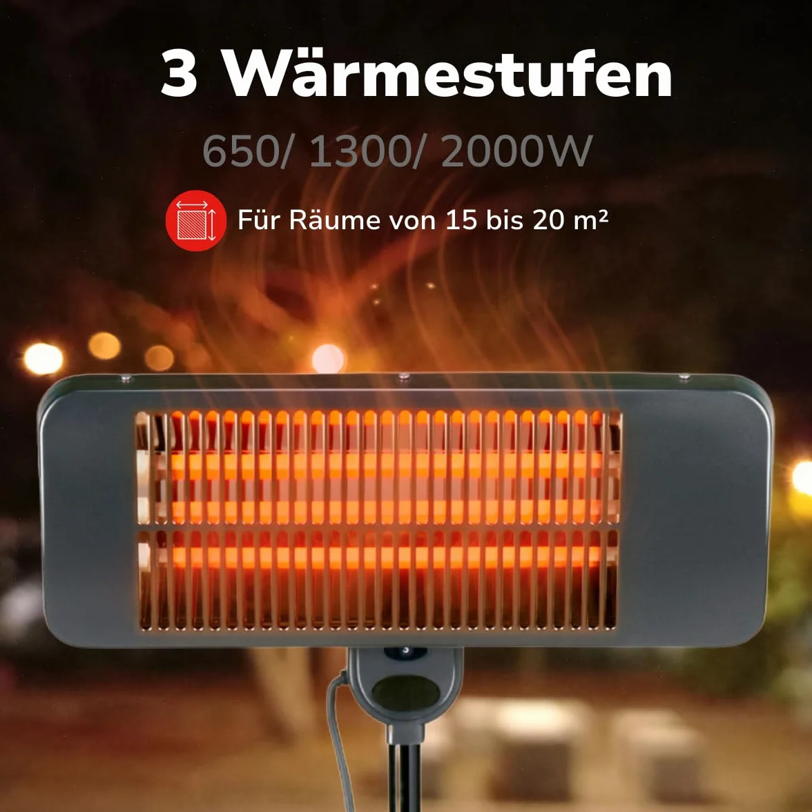 Alpina Chauffage de Terrasse 2000W 3 Niveaux IP24 Lampe Infrarouge Noir