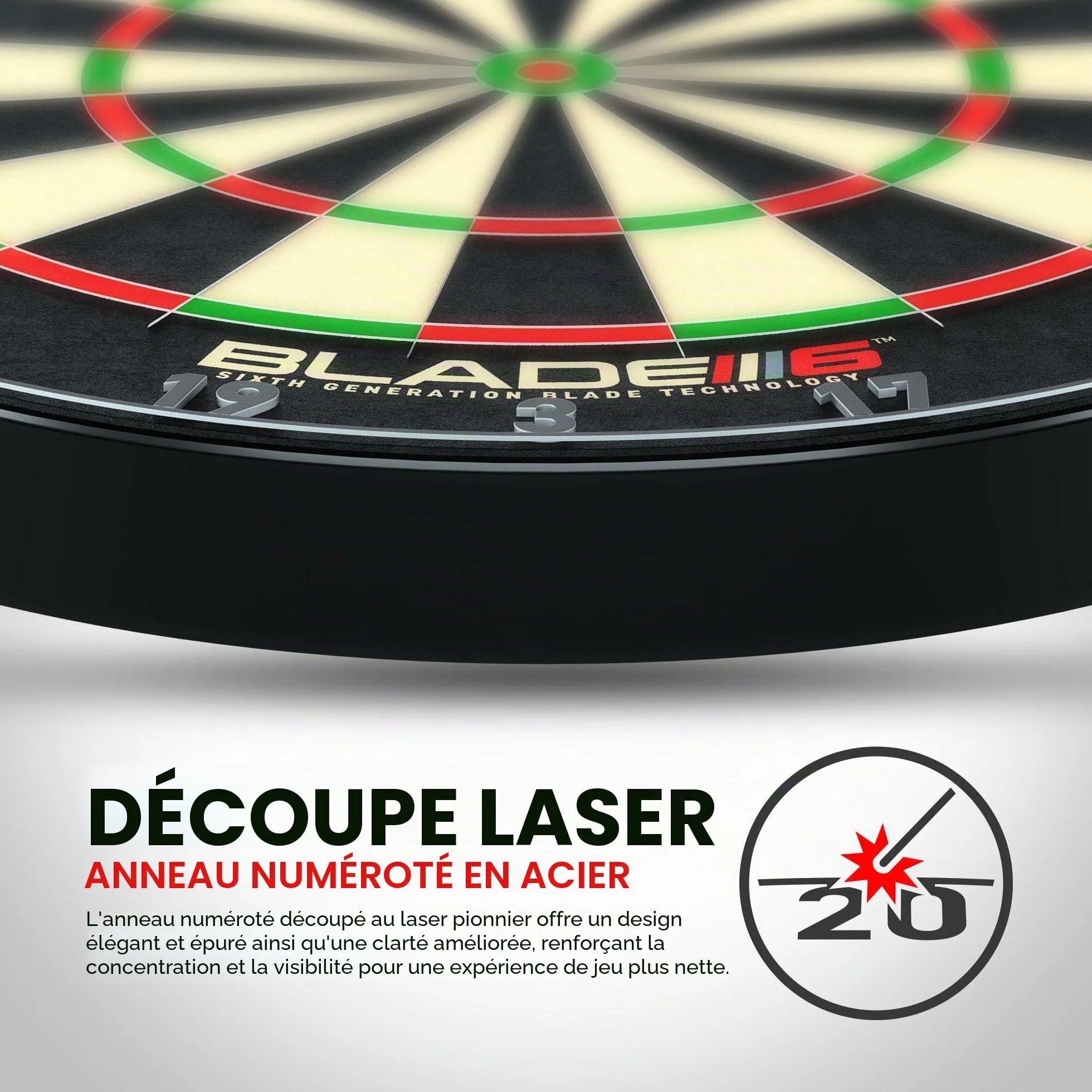 Winmau Blade 6 Triple Core - Cible de Fléchettes Professionnelle Sisal pour Pointes Acier - Dartboard Tournoi PDC à Câblage Ultra-Fin Anti-Rebonds - Standard Officiel Compétition