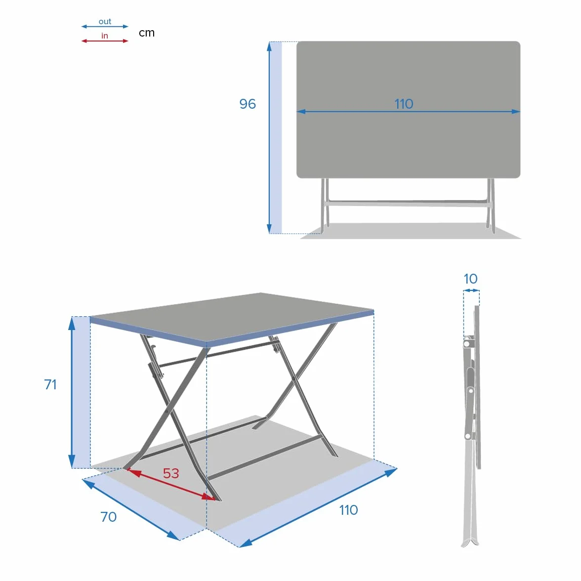 Hespéride Table de Jardin Pliante Rectangle Greensboro 4 Places Tonka Acier Antirouille