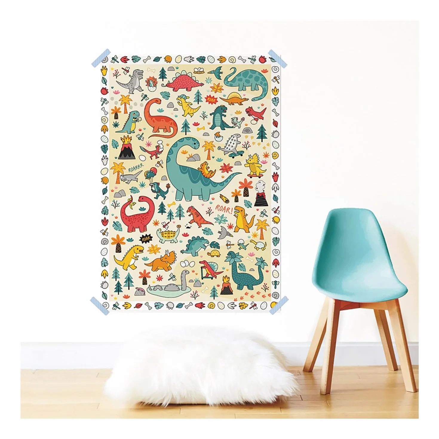 POPPIK Poster créatif Dinosaure avec Autocollants Amovibles Kit d'autocollants pour Enfants 46 x 68 cm